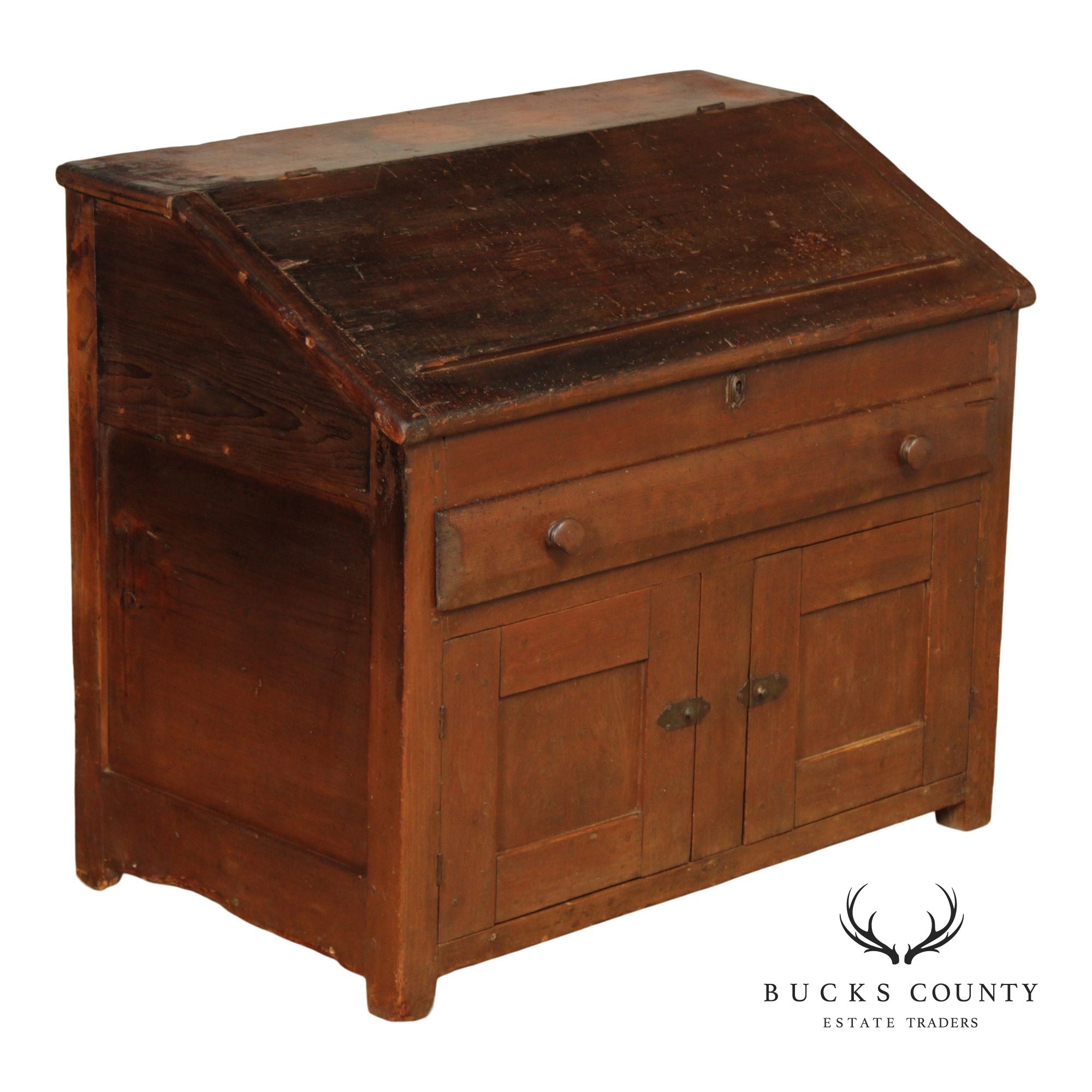 Antique Country Pine Slant Front Schoolmaster’s Desk