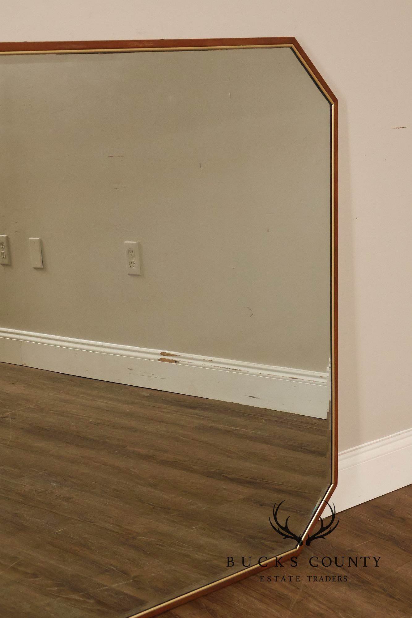 Mid Century Modern Walnut Frame Large Octagonal Wall Mirror