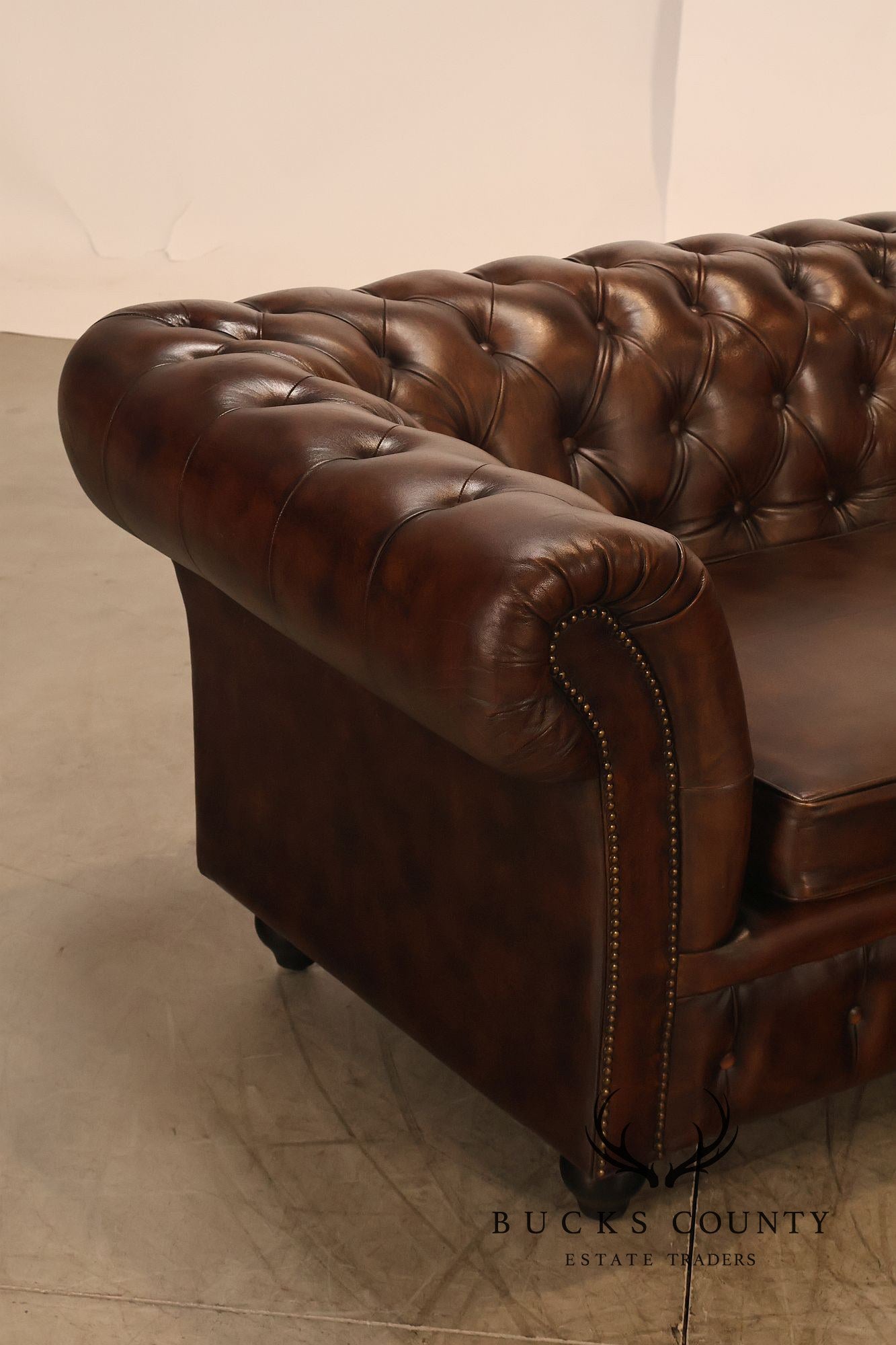 Chesterfield Style 6 Foot Brown Tufted Leather Sofa