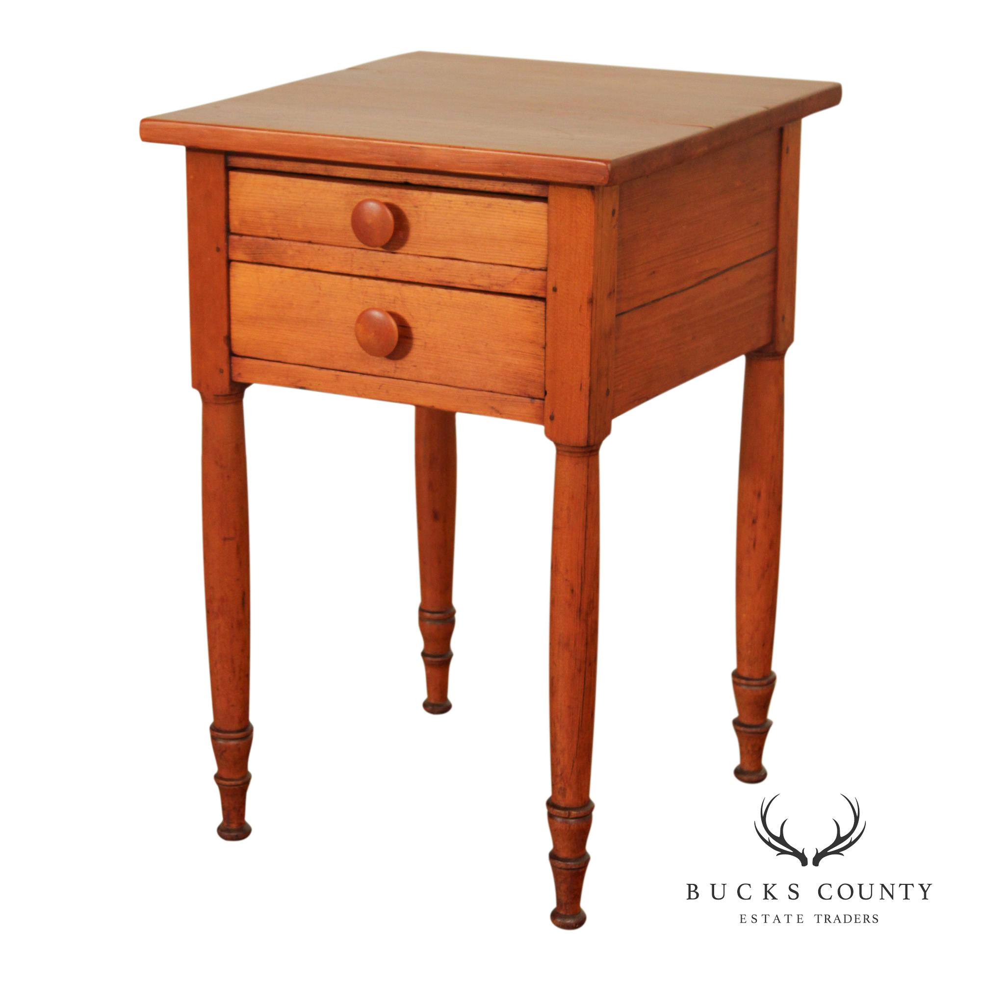 Antique Sheraton Two-Drawer Poplar Nightstand Work Table