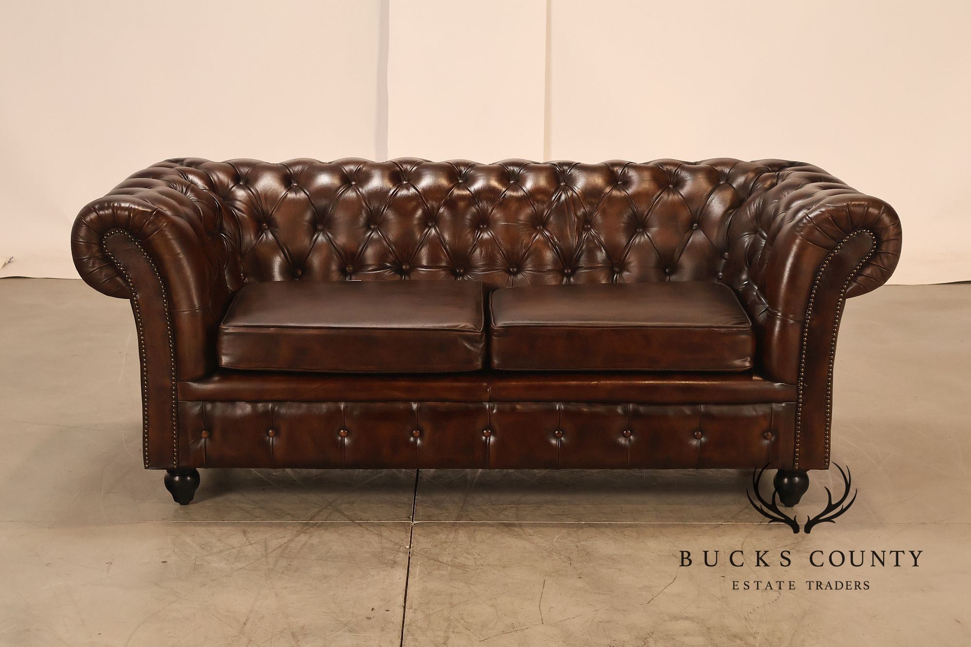 Chesterfield Style 6 Foot Brown Tufted Leather Sofa
