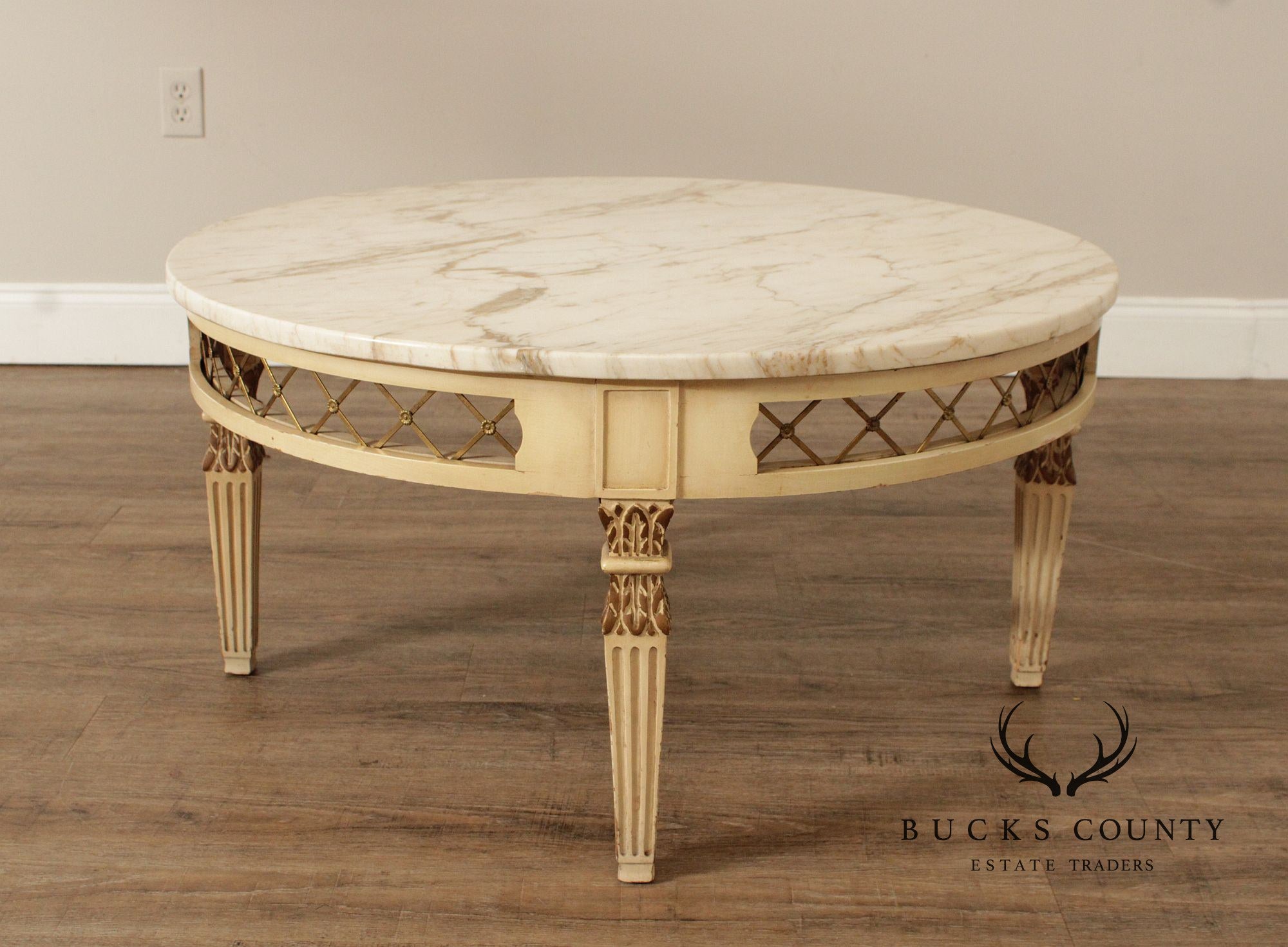 Italian Neoclassical Style Vintage Round Marble Top Coffee Table