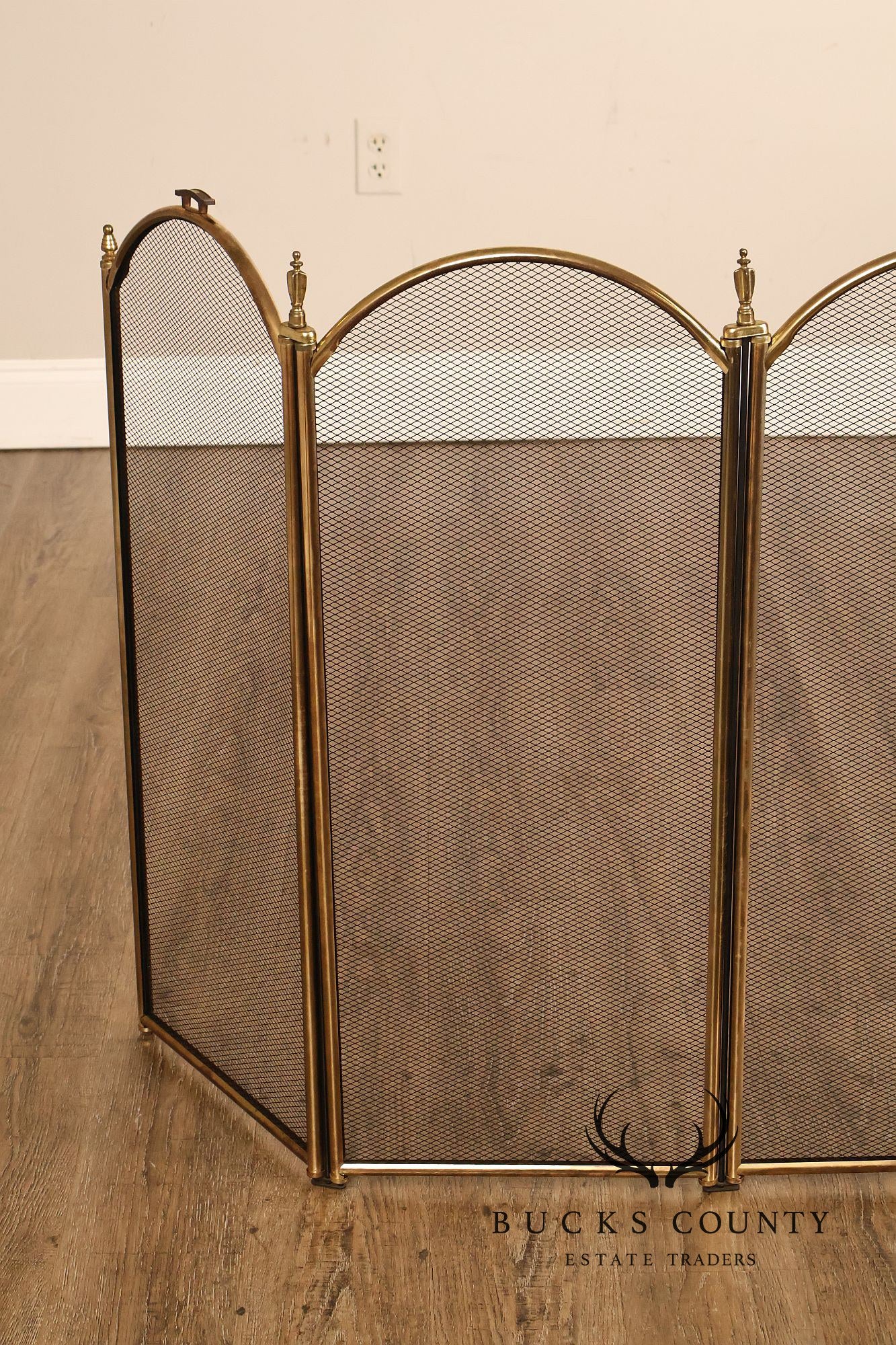 Vintage Brass Four-Panel Folding Fireplace Screen