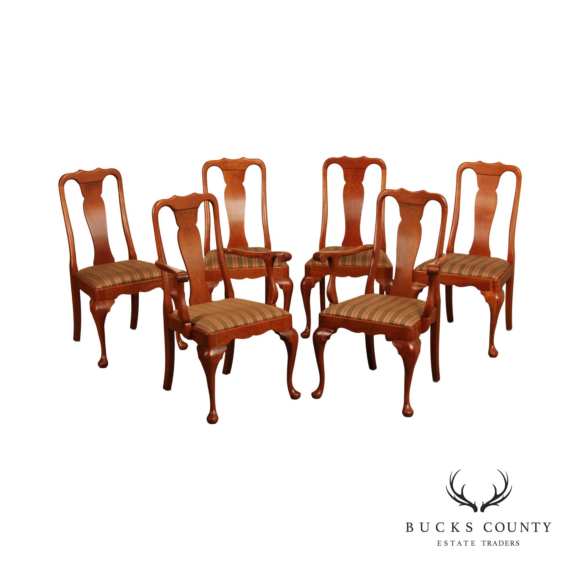 Stickley Queen Anne Style Set of Six Cherry Dining Chairs