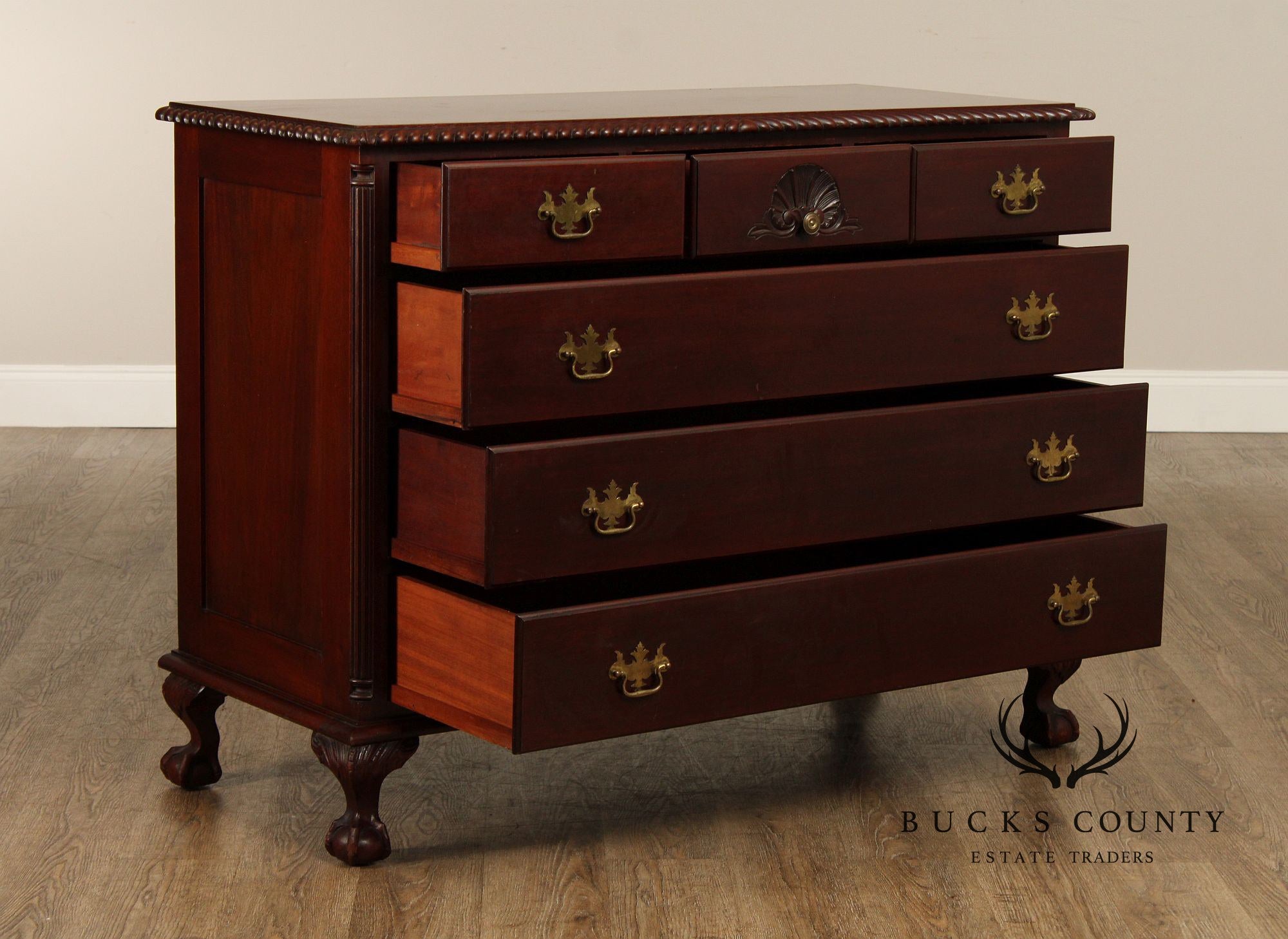 Chippendale Style Antique Bench Made Mahogany Chest of Drawers