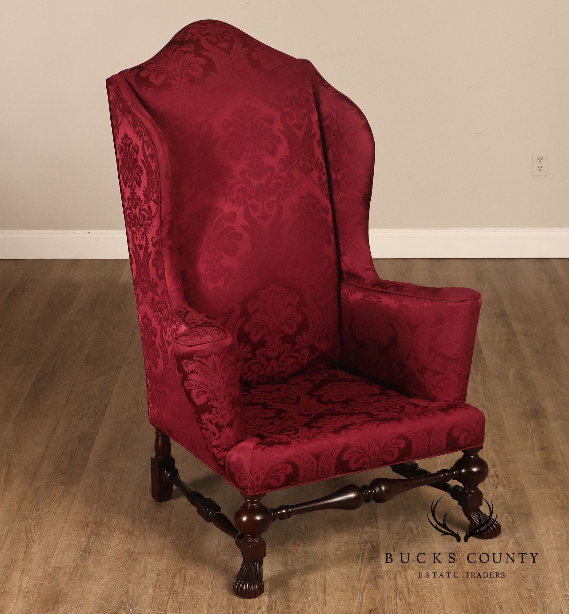 Baker Stately Homes Collection Pair of Carved Wingback Armchairs