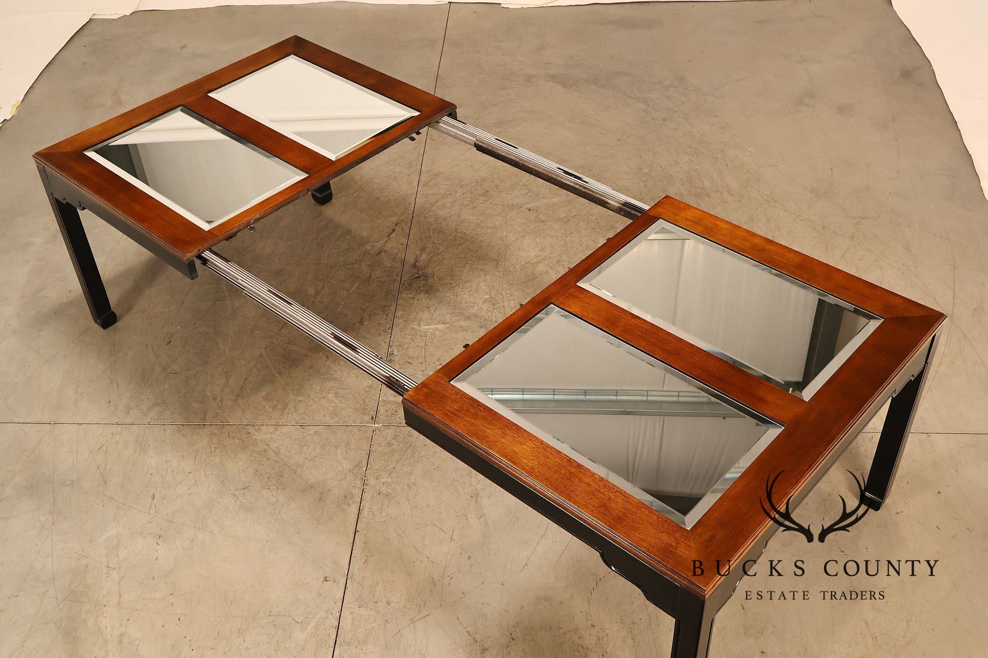 Thomasville Asian Chinoiserie Style Two Tone Wood And Mirrored Coffee Table