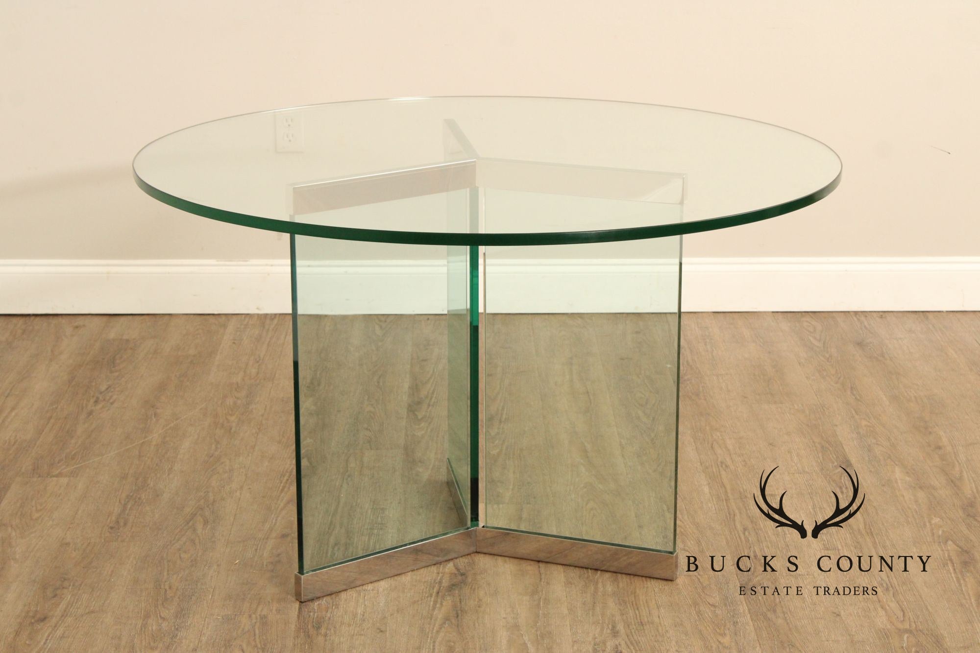 Leon Rosen for Pace Chrome and Round Glass Dining Table