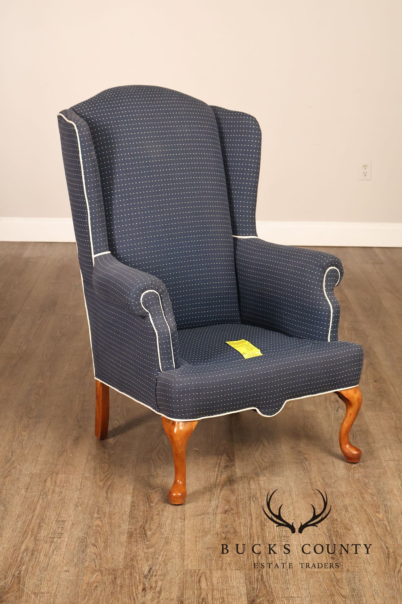 Vintage Queen Anne Style Upholstered Wing Chair