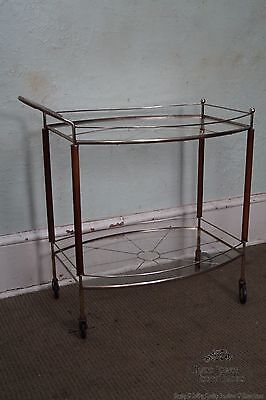 Mid Century Modern Italian Walnut Brass & Glass Serving Cart