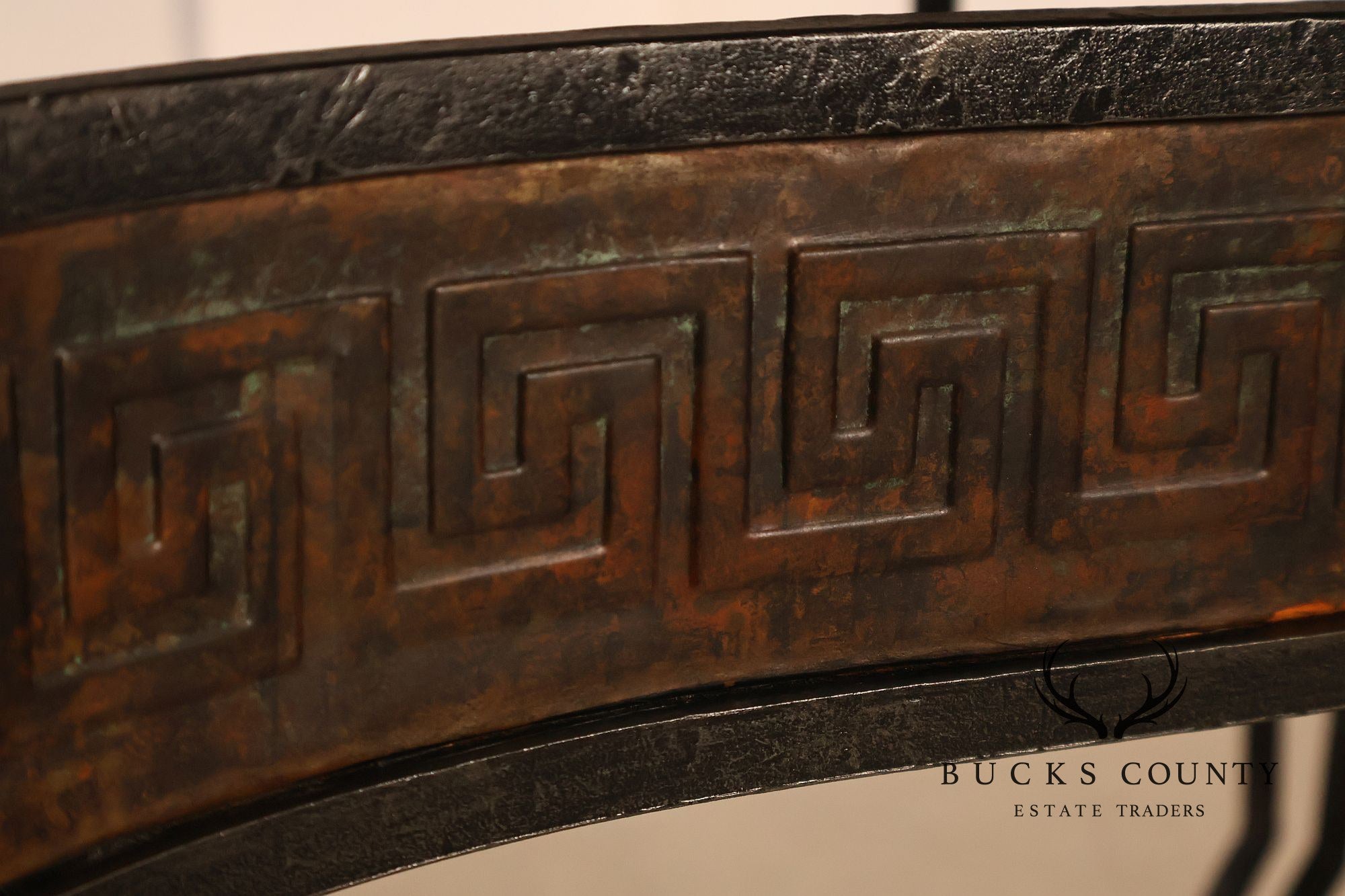 Maitland Smith Greek Key Console Table With Tessellated Marble Top