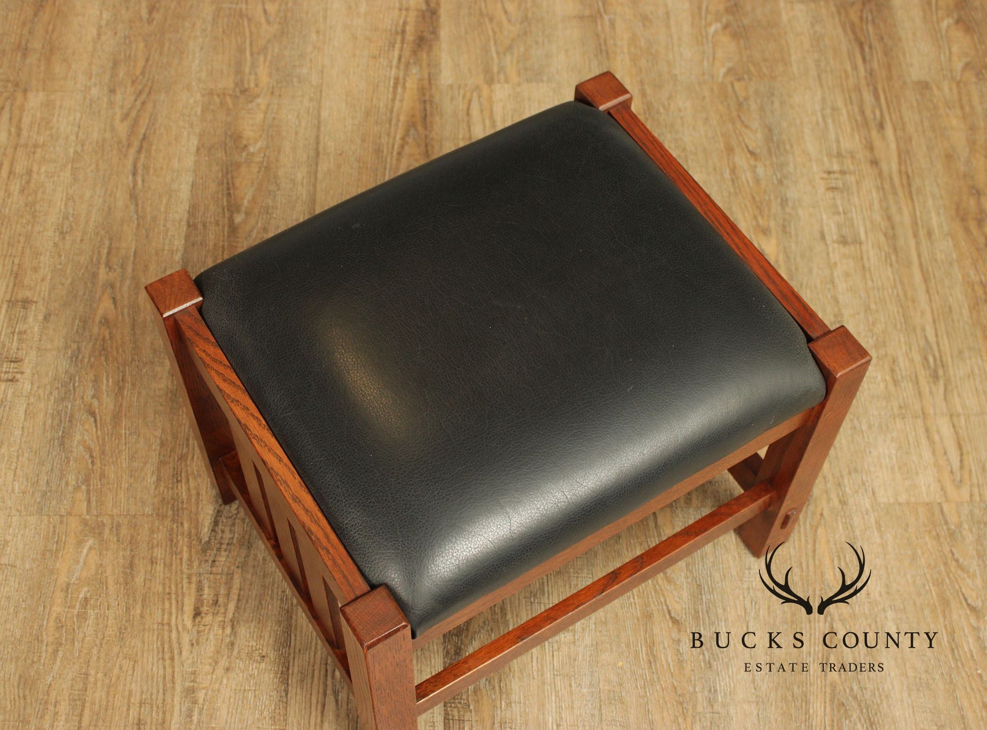 Stickley Mission Collection Oak Bow Arm Morris Chair and Ottoman