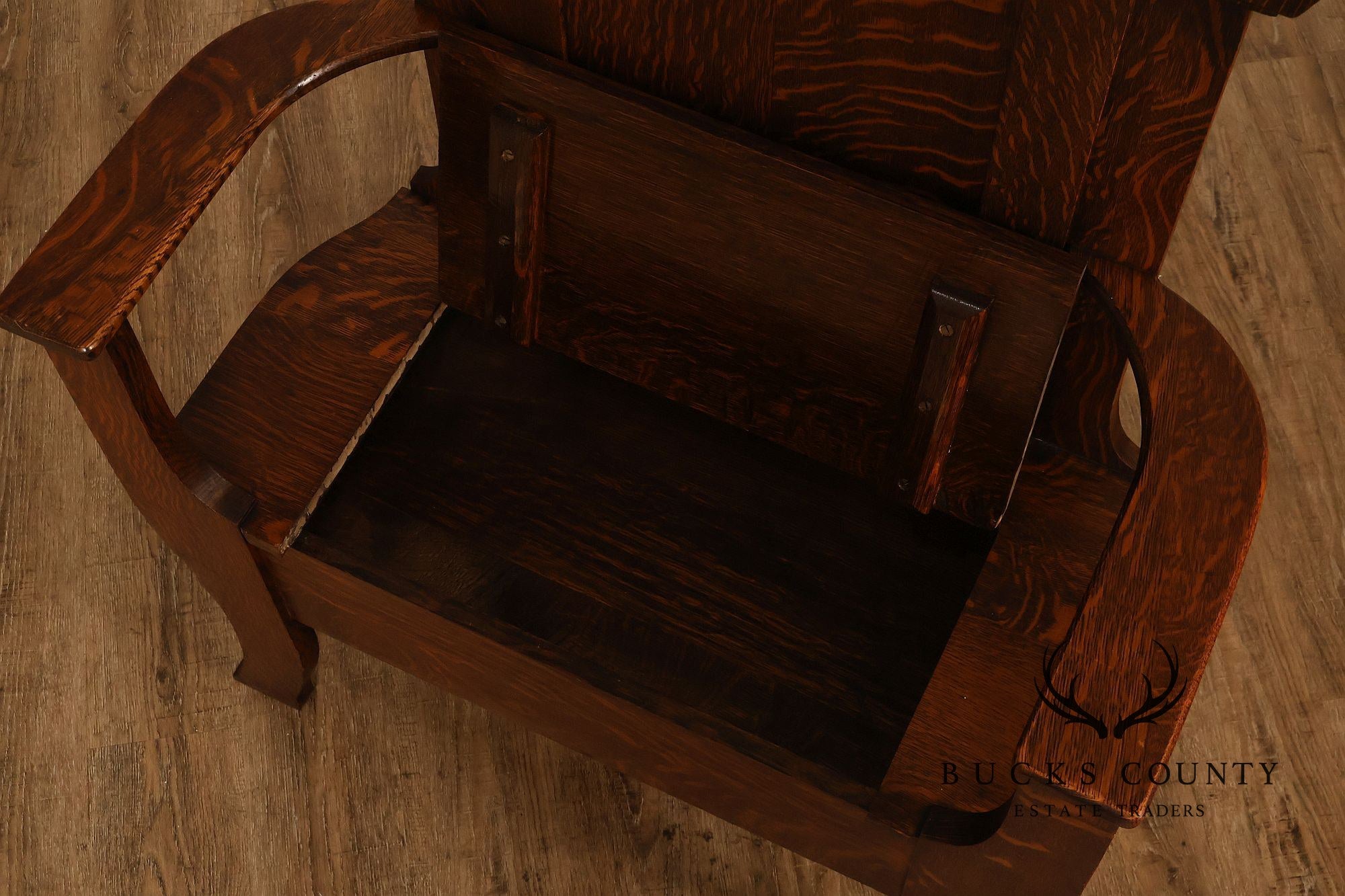 Antique Arts And Crafts Oak Mirrored Hall Seat