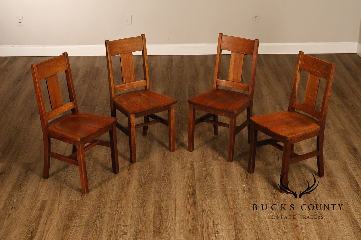 Antique Michigan Chair Company Arts And Crafts Oak Set Of Four Dining Chairs