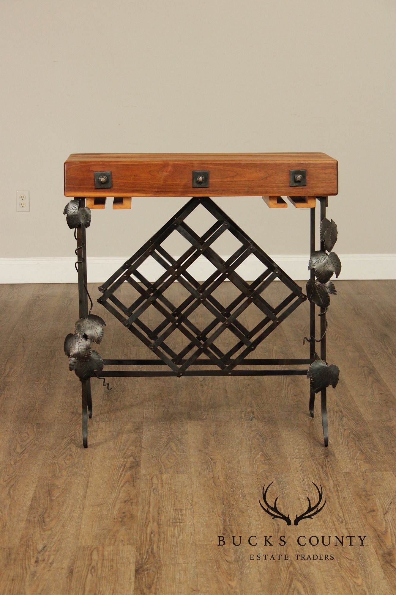 F.B. Farm Shenandoah Valley Butcher Block Iron Base Console Table & Wine Rack