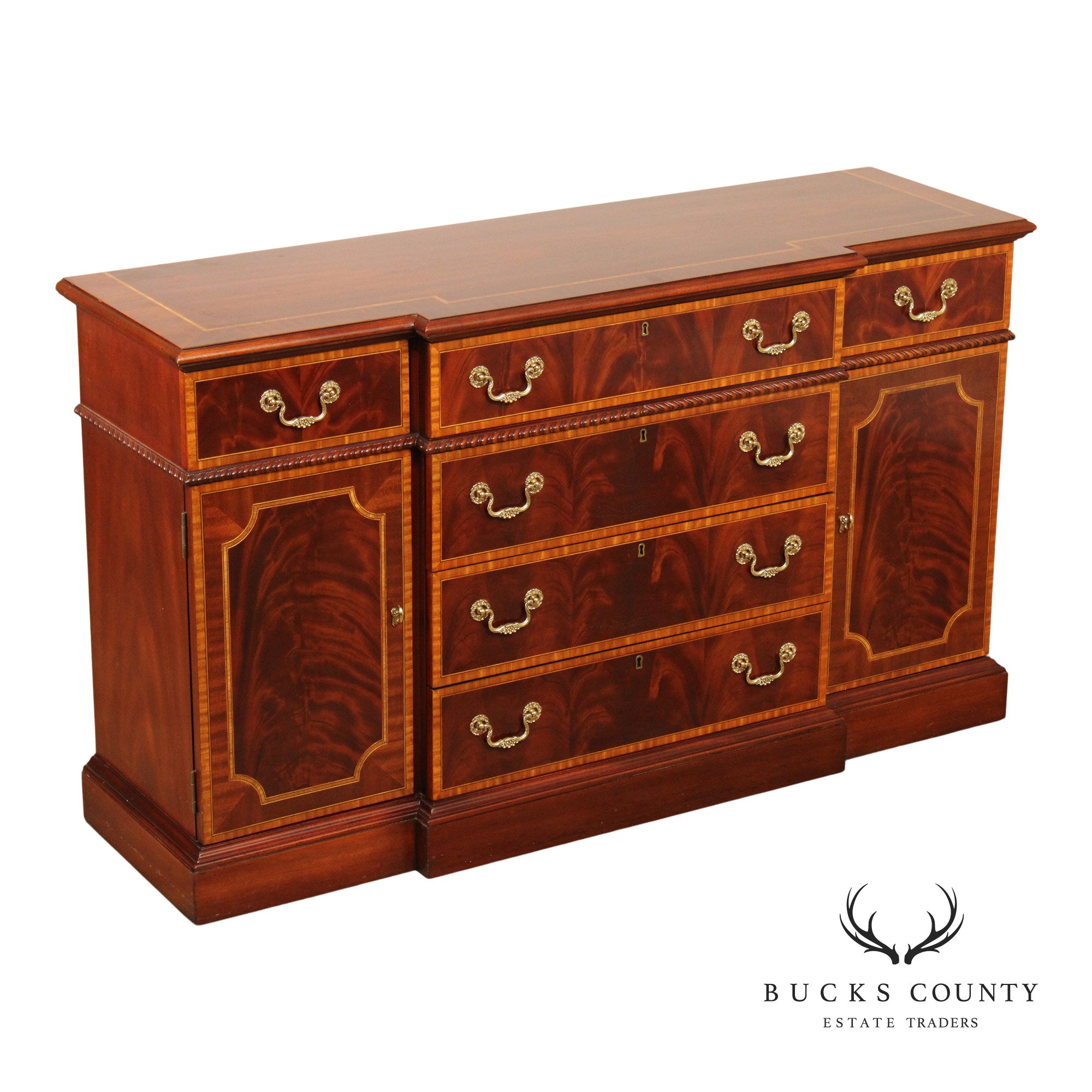 Councill Craftsmen Georgian Style Banded Mahogany Buffet Sideboard