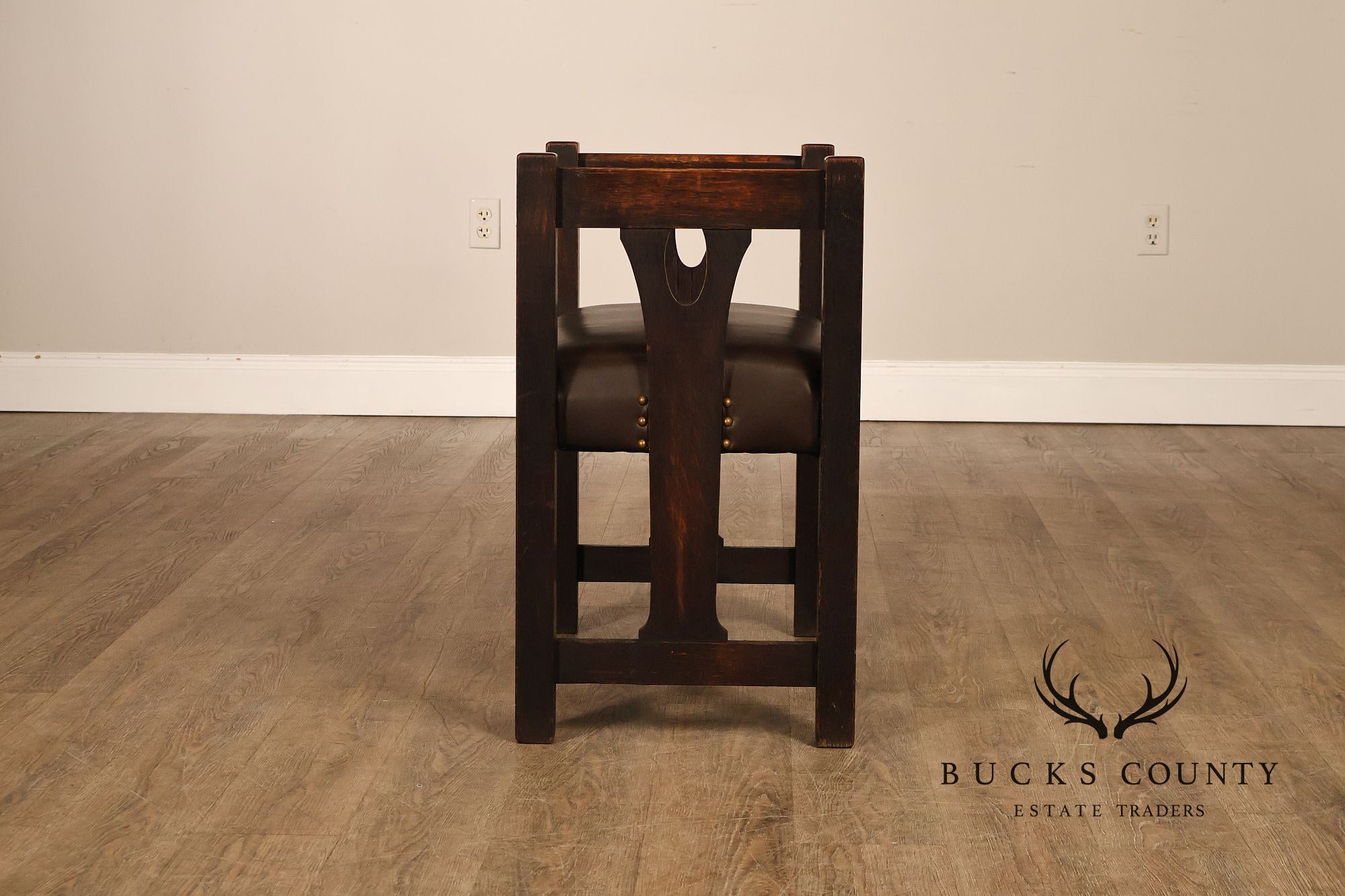 Antique Grand Rapids Arts And Crafts Oak And Leather Window Seat