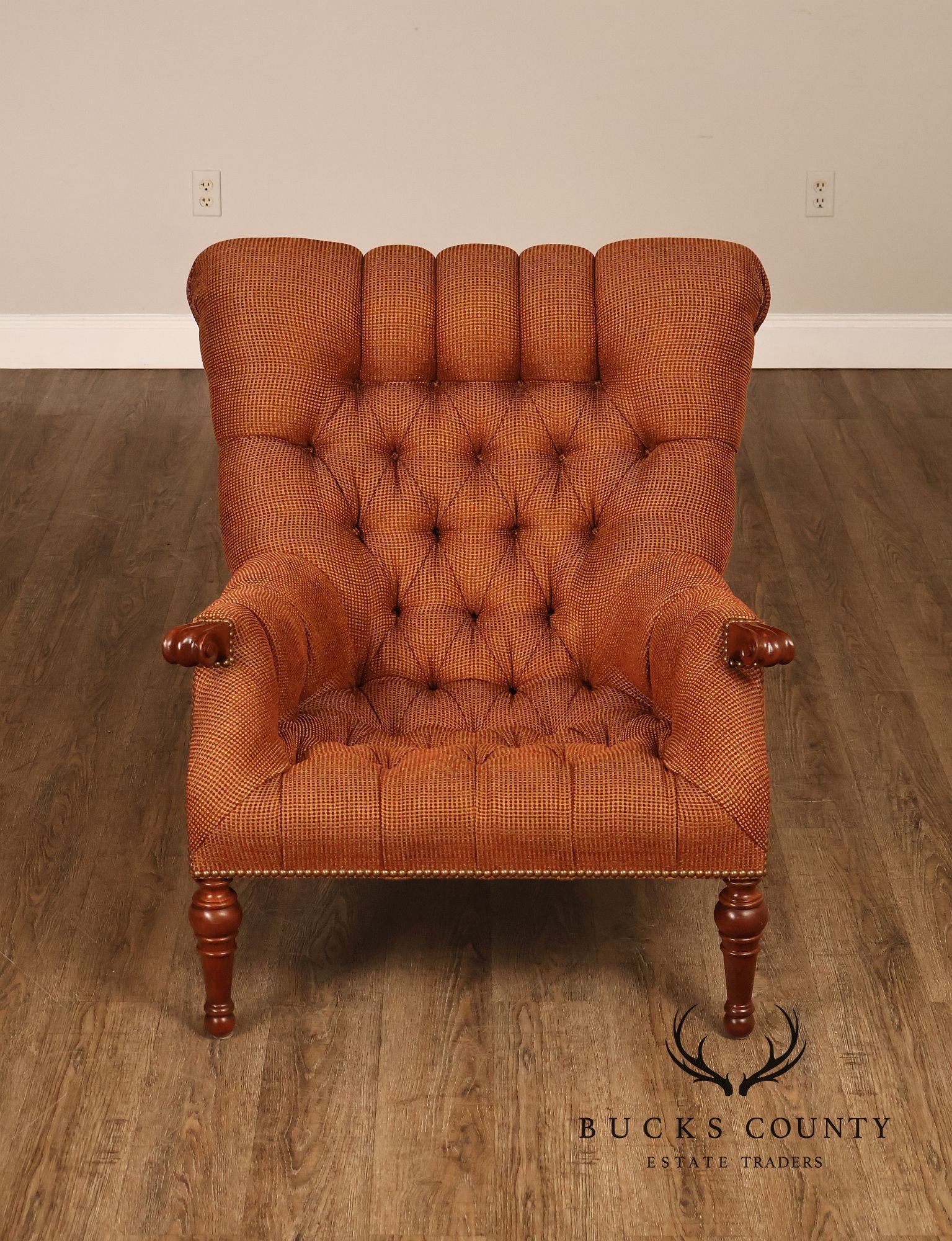 Stickley Leopold Wingback Upholstered Tufted Chair And Ottoman