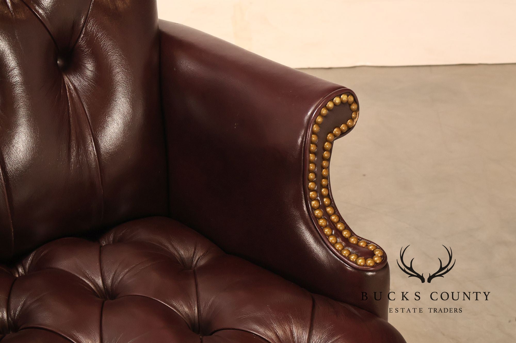 Hancock & Moore Pair of Tufted Leather and Mahogany Armchairs