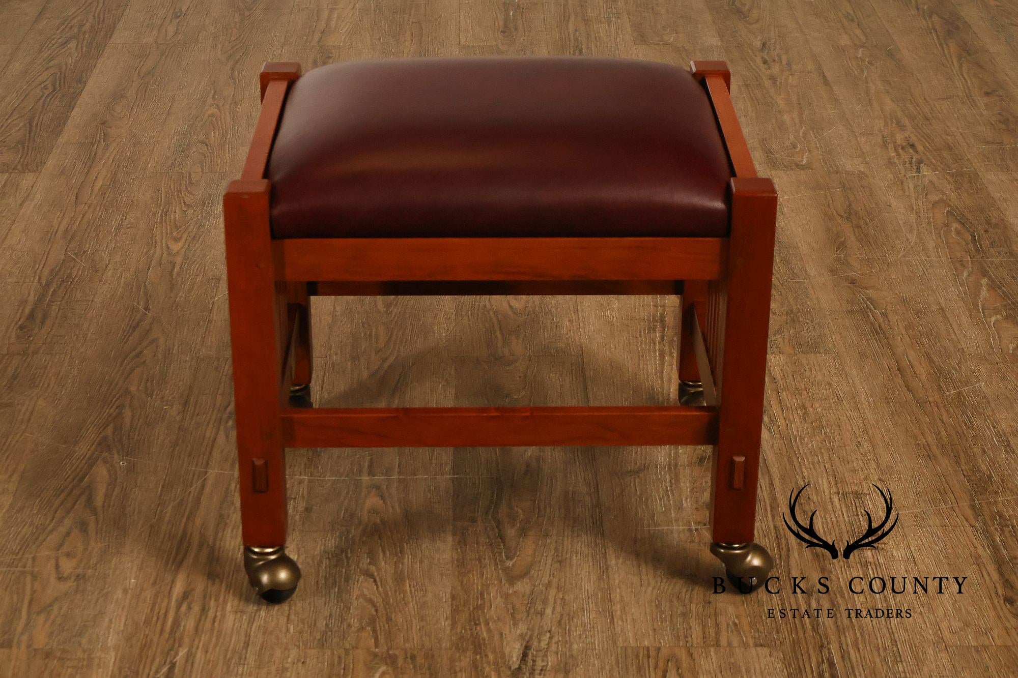 Stickley Mission Collection Pair Of Cherry And Leather Footstools