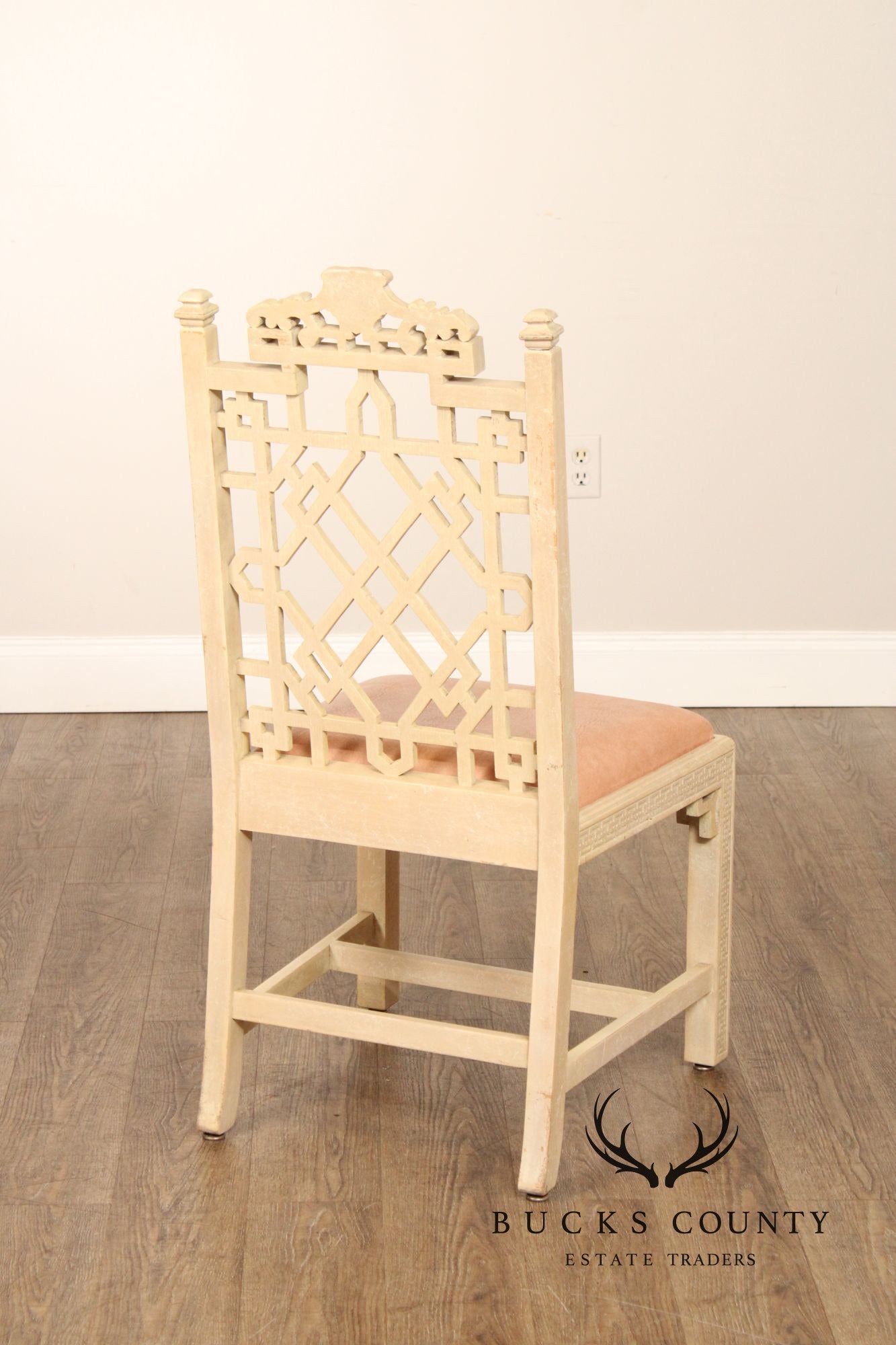 Chinese Chippendale Style  Vintage Set Of 4 Painted Dining Chairs