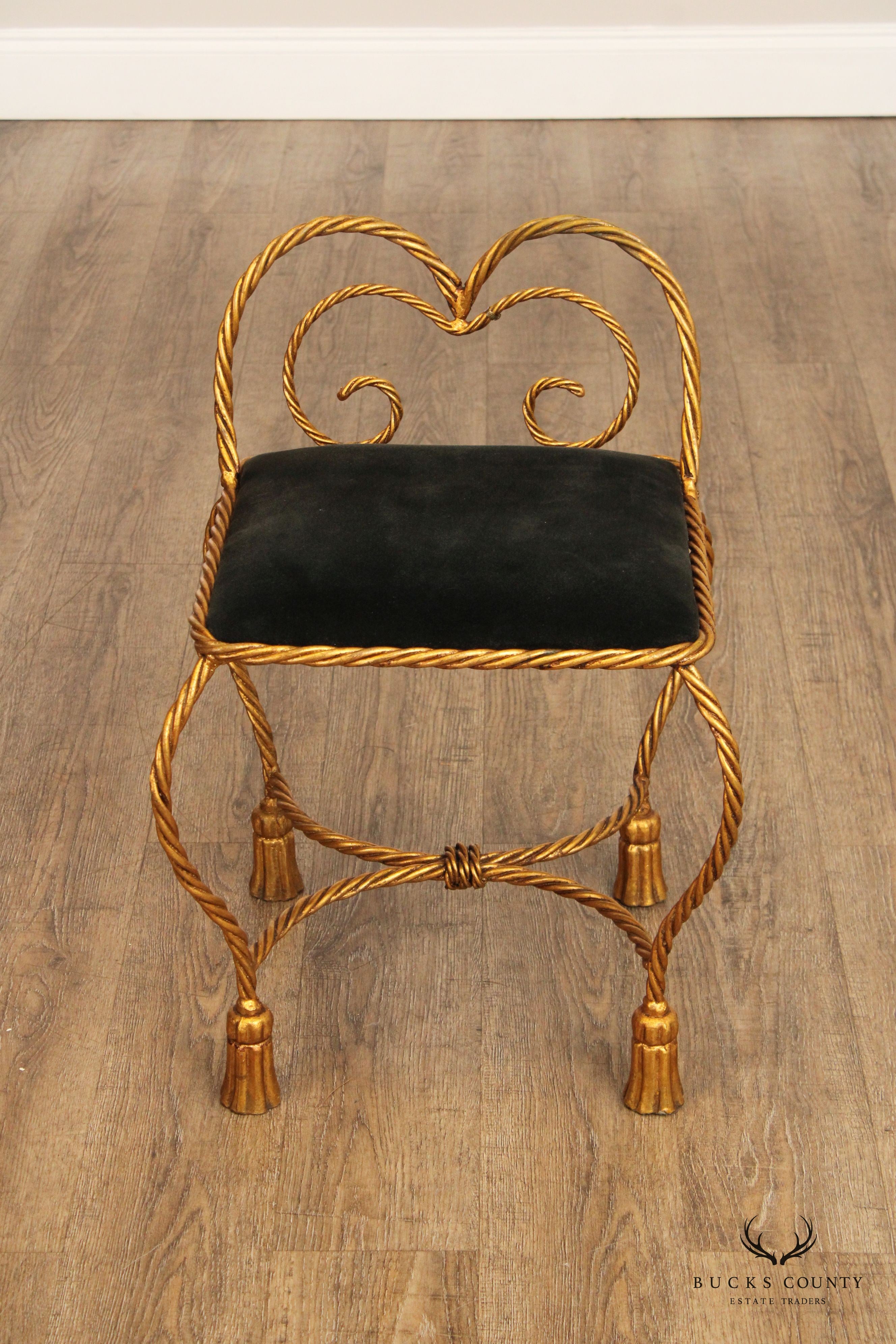 Edward P. Paul Italian Gilt Metal Rope Twist Vanity Bench