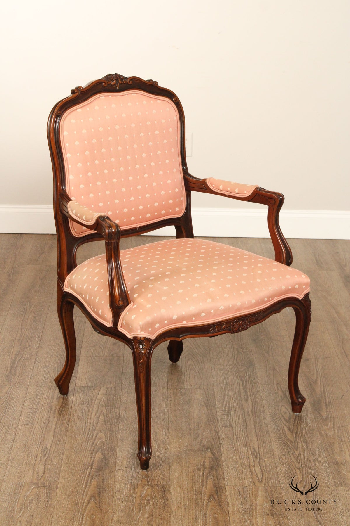 French Louis XV Style Carved Walnut Fauteuil Armchair
