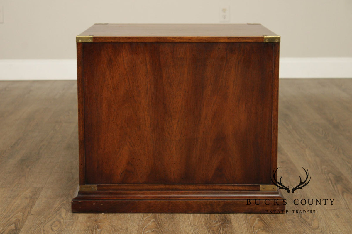 Hekman Campaign Style Mahogany Three-Drawer Nightstand With Brass Accents