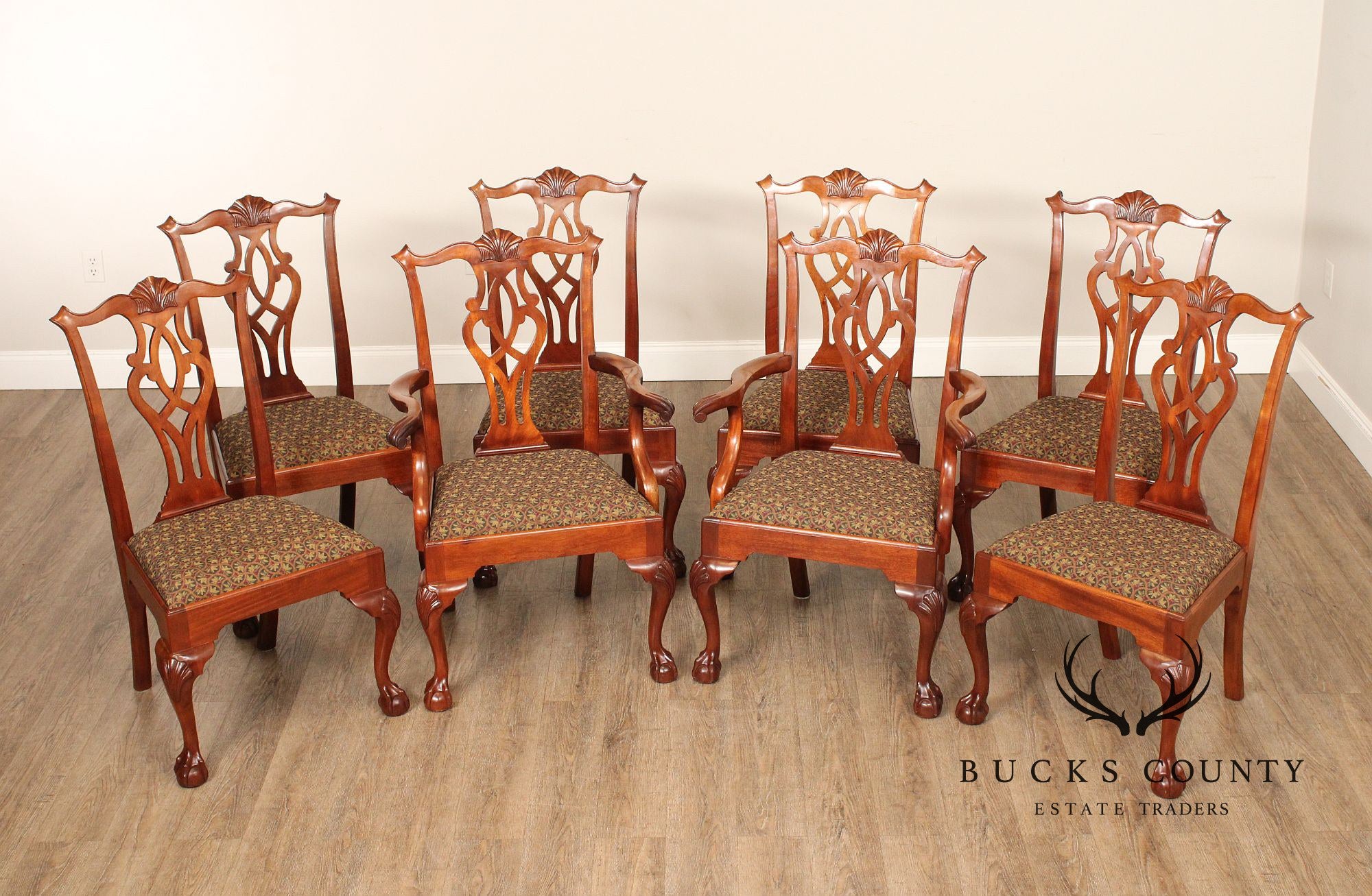 Stickley Chippendale Style Set of Eight Mahogany Dining Chairs