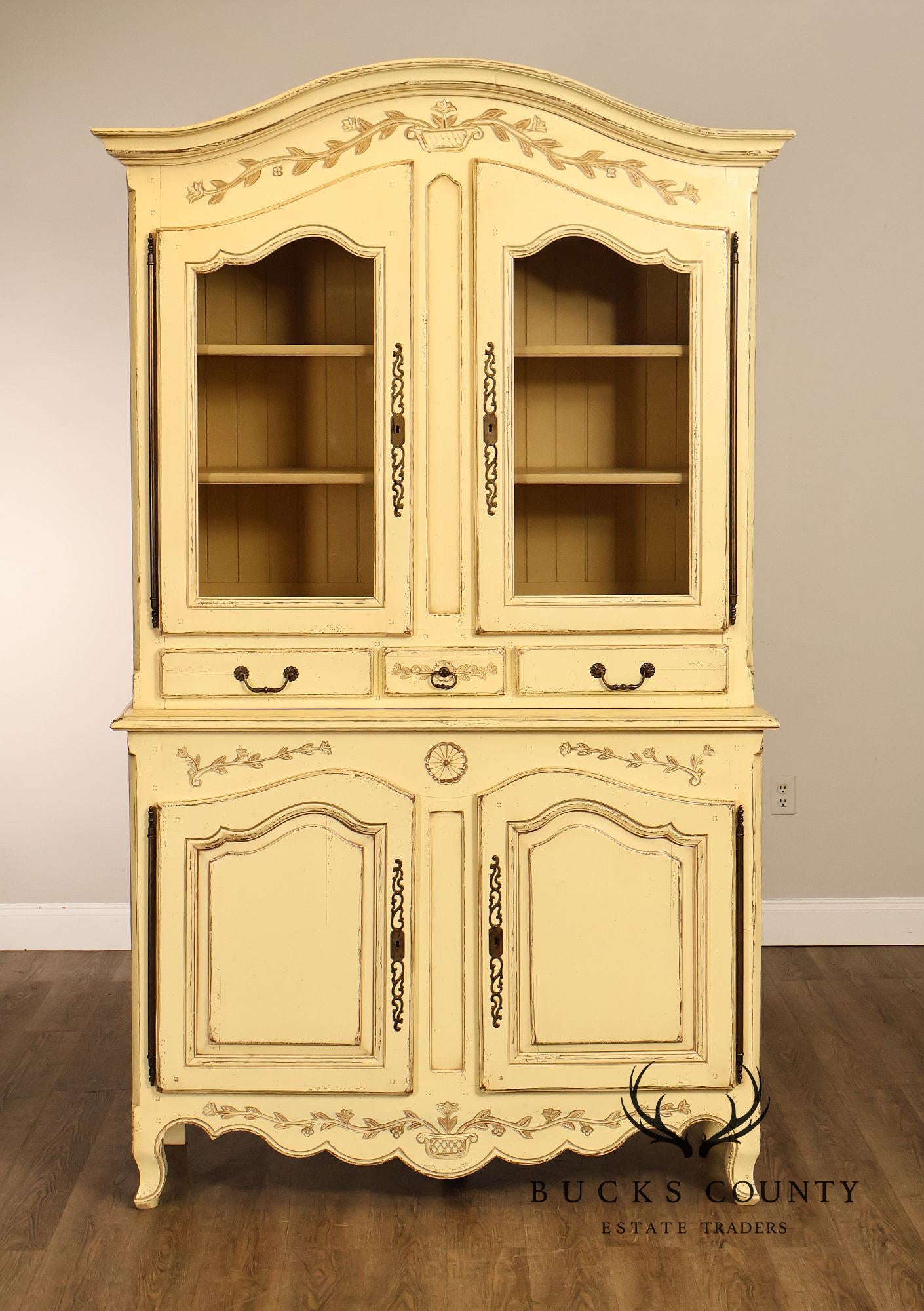 French Country Style Distress Painted China Cabinet