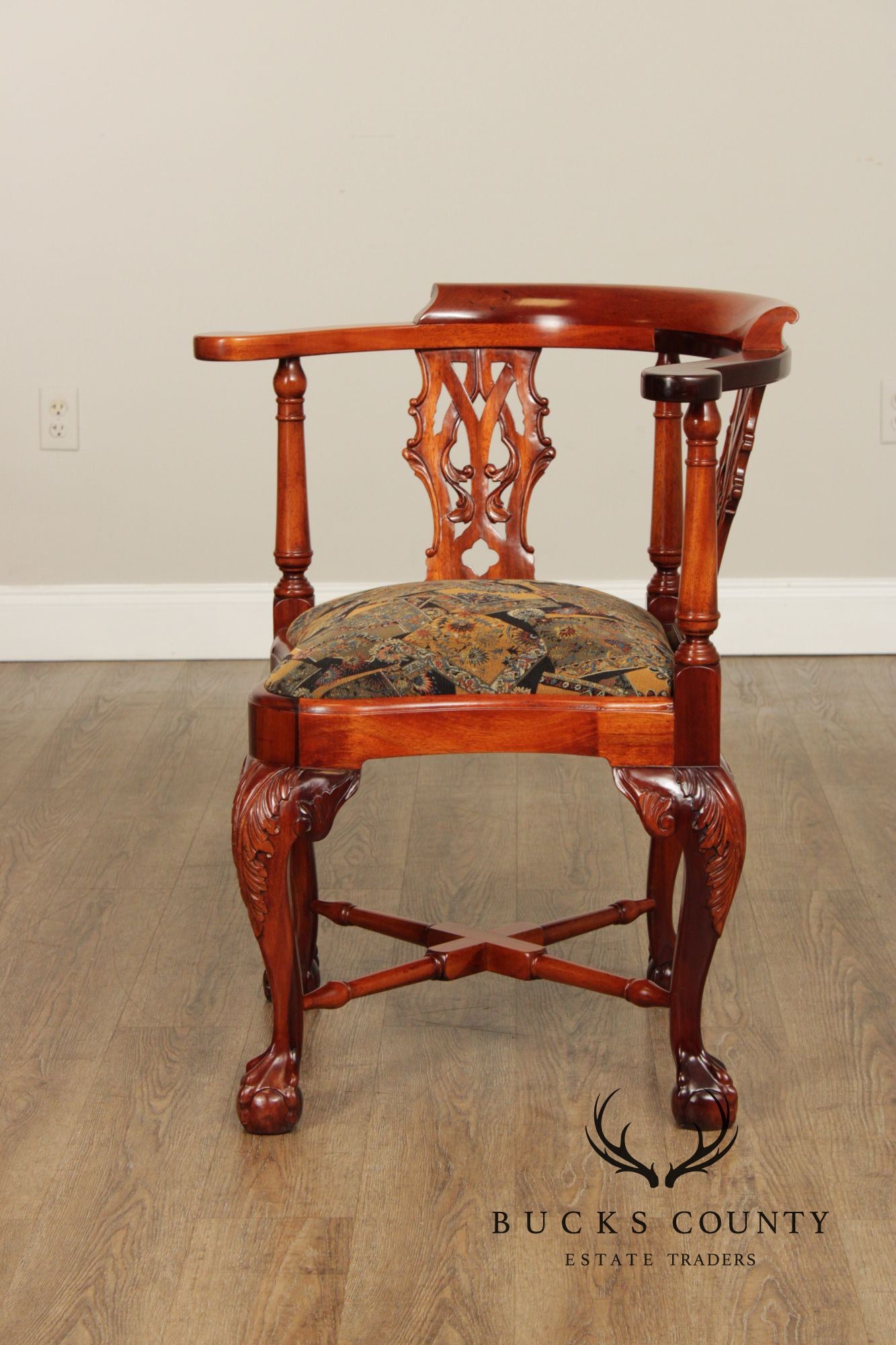 Chippendale Style Pair Of Mahogany Ball And Claw Corner Chairs