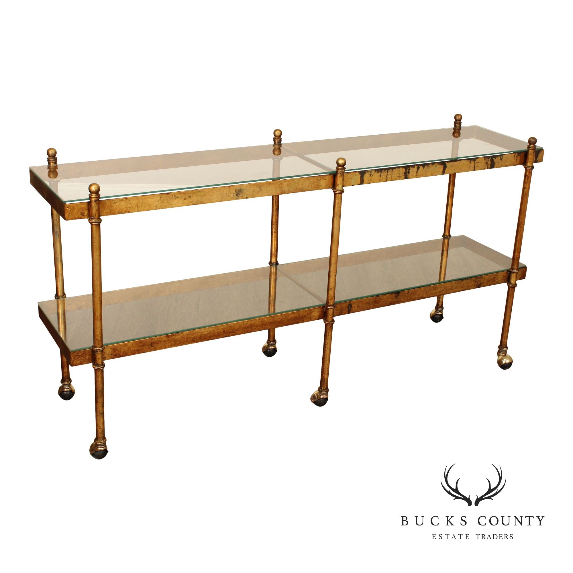 Hollywood Regency Mid Century Gilt Metal Glass Top Bar Console Table