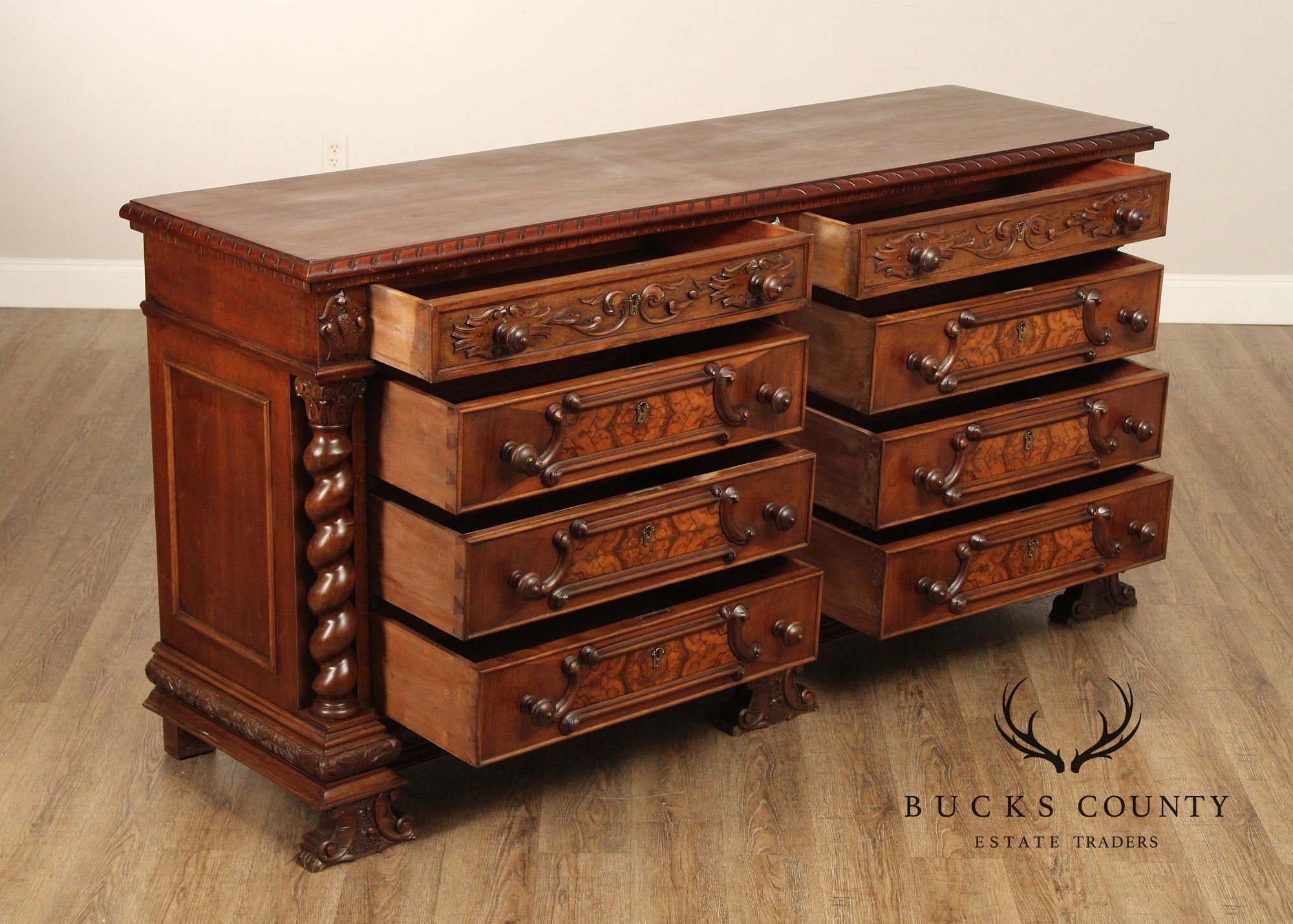 Italian Renaissance Style Carved Walnut Long Chest