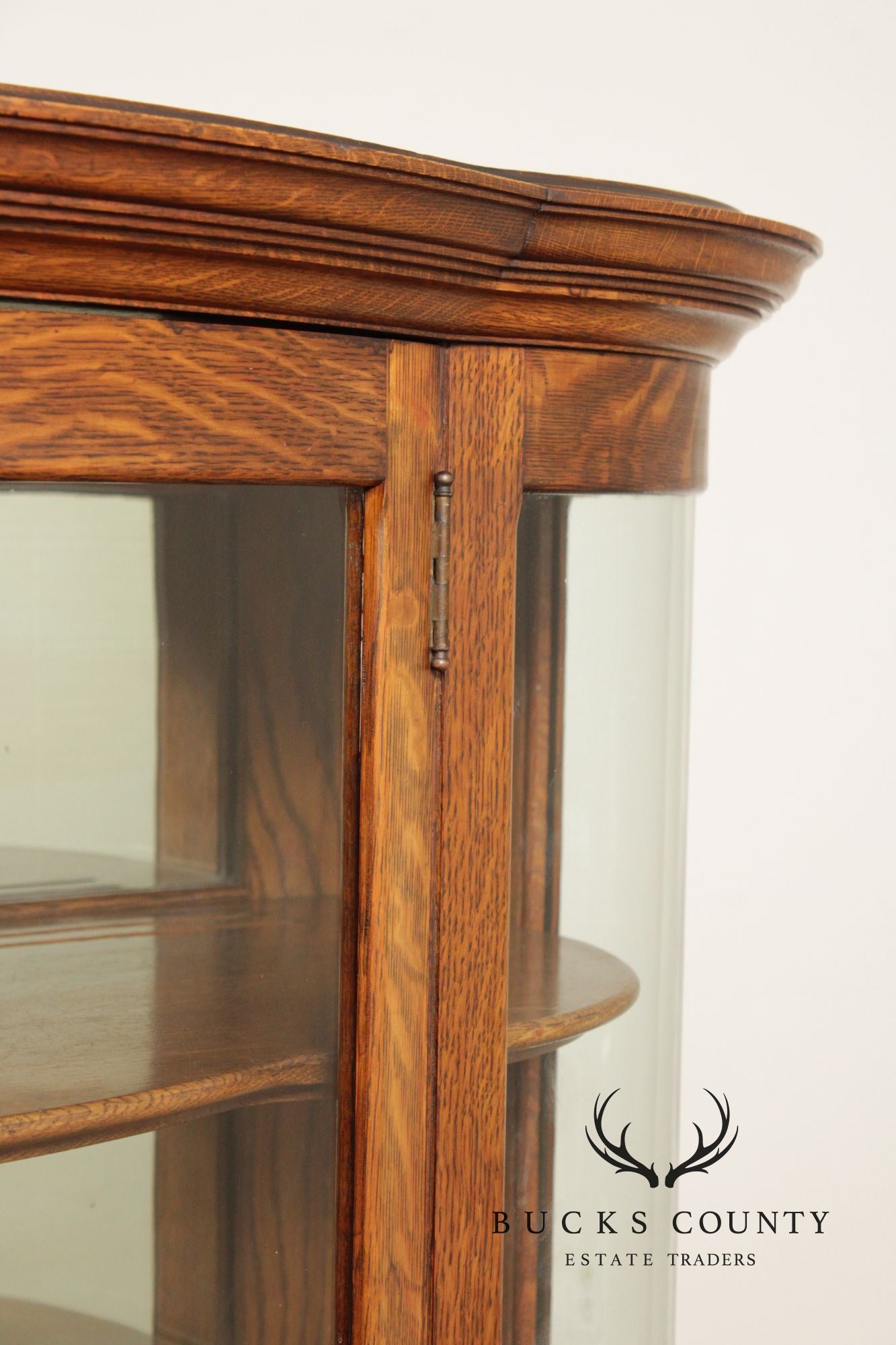 Antique Victorian Oak Curio Bow Glass China Cabinet