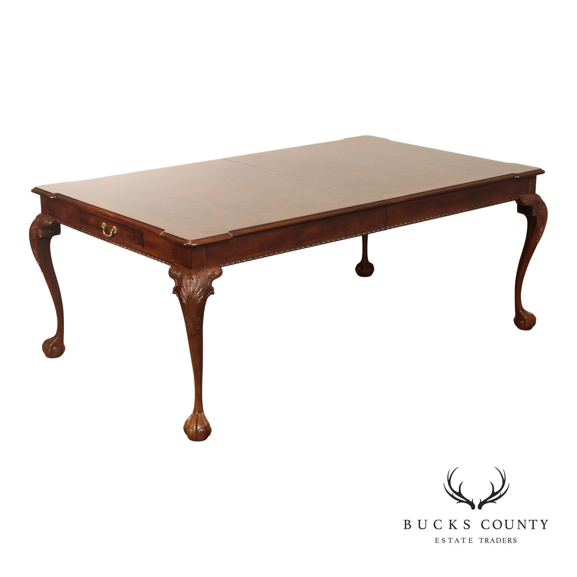 Henredon Rittenhouse Square Chippendale Style Mahogany Expandable Dining Table, Two Silverware Drawers