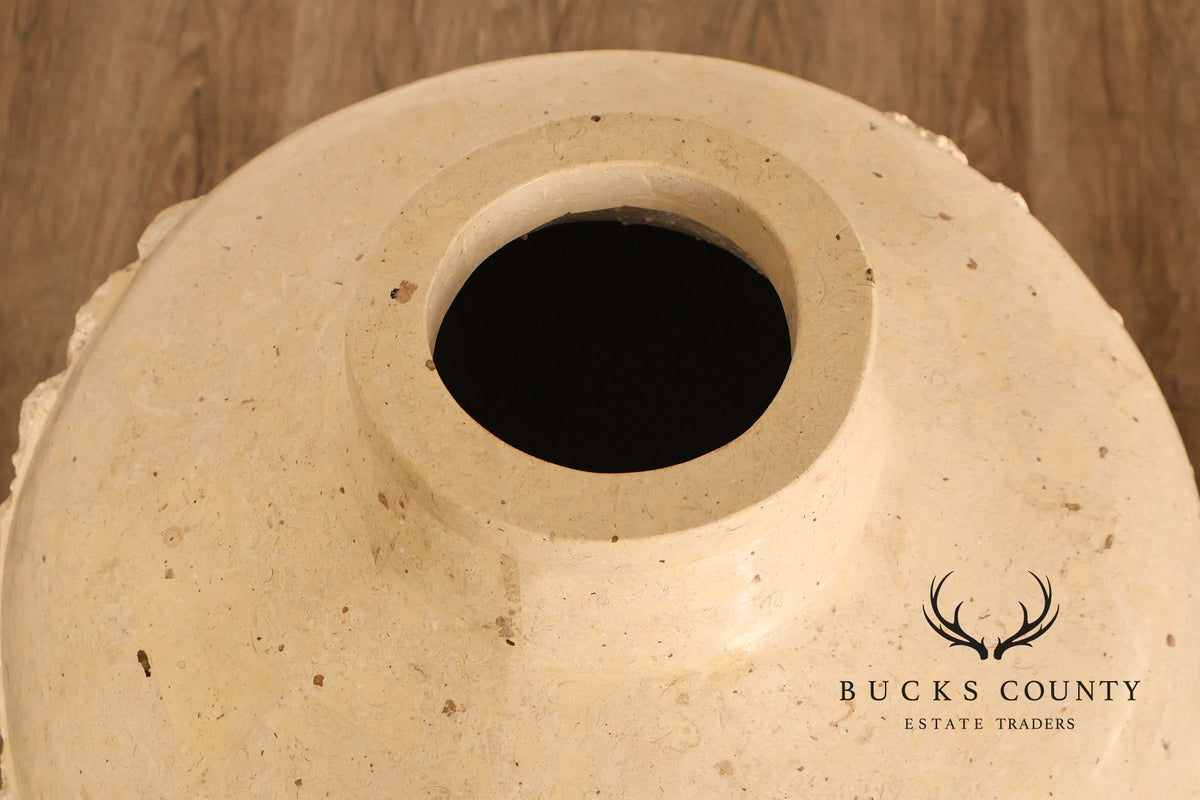 Pair Of Mactan Coral Limestone Tessellated Carved Stone Urns