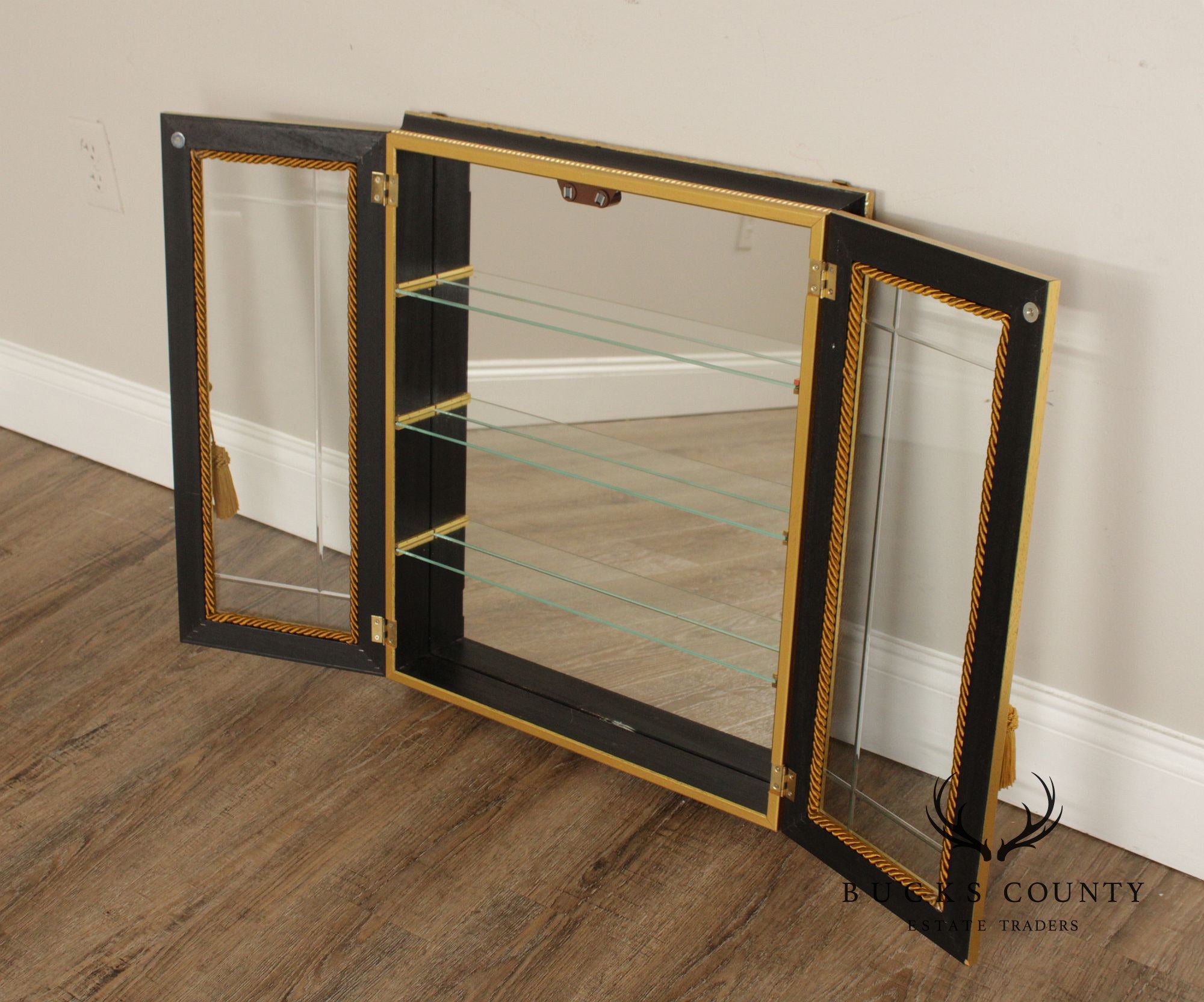 Neiman Marcus Italian Regency Style Ebonized and Partial Gilt Wall Vitrine