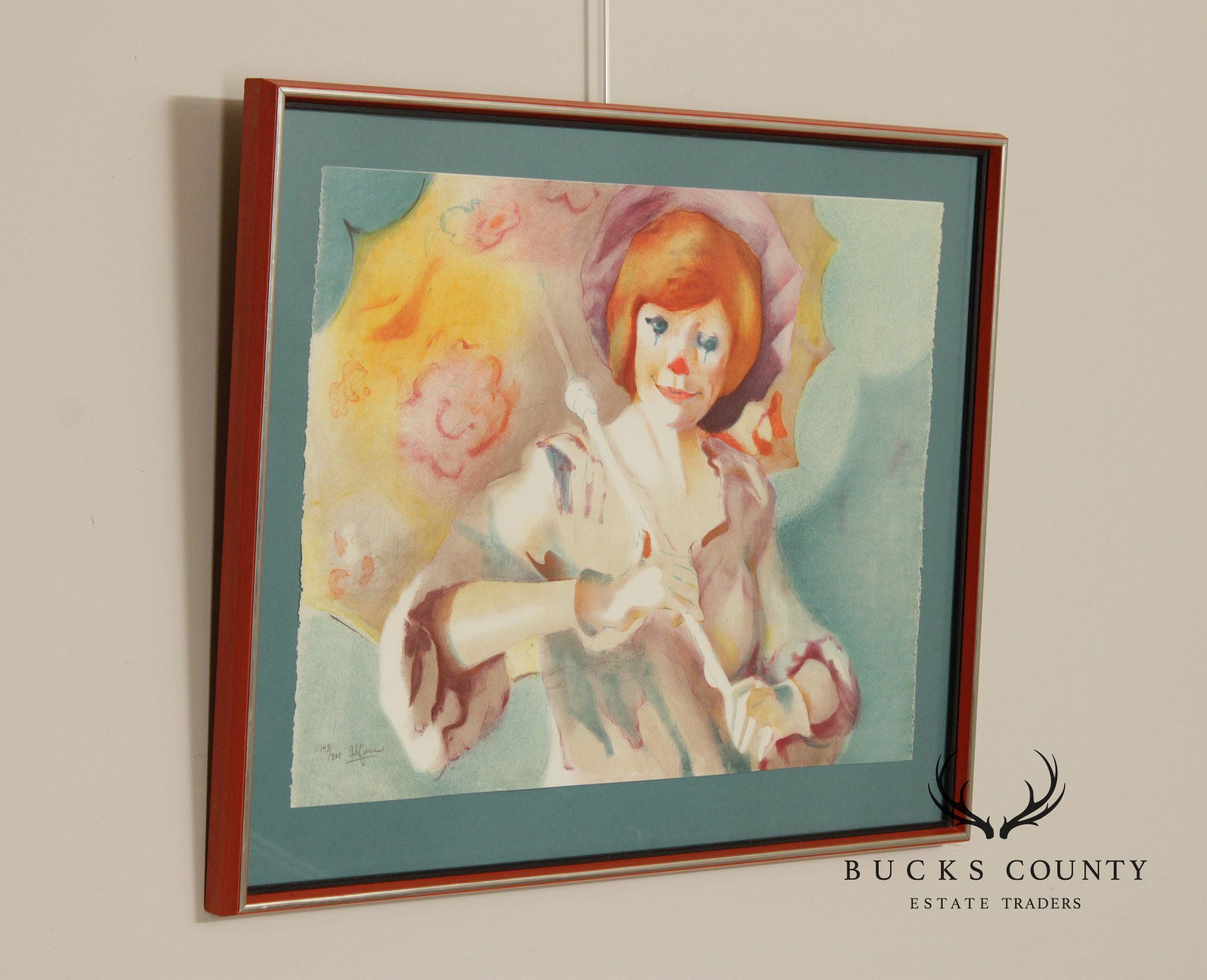 Philippe Alfieri Numbered Print, Clown with Parasol