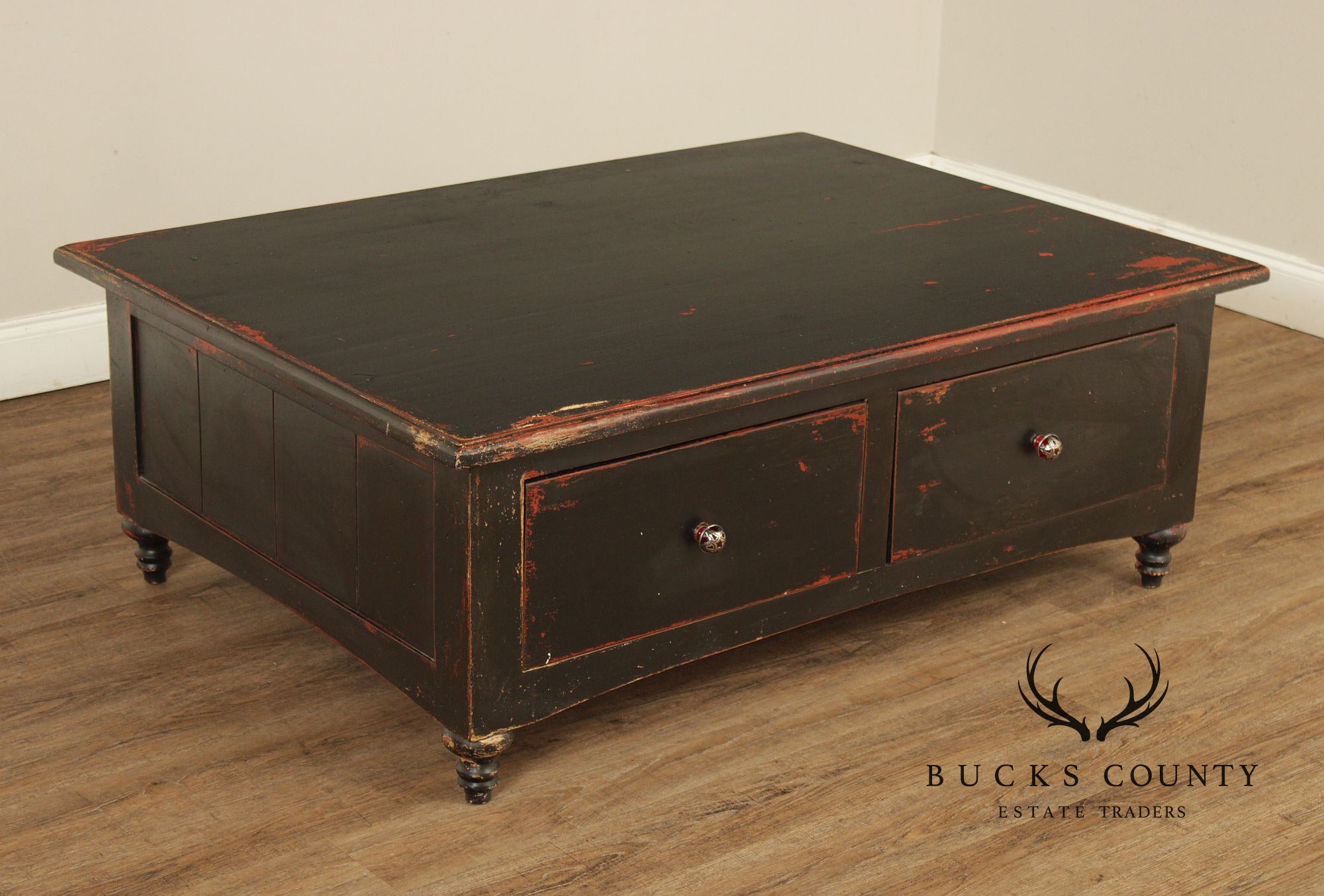 Rustic Distress Painted Storage Coffee Table