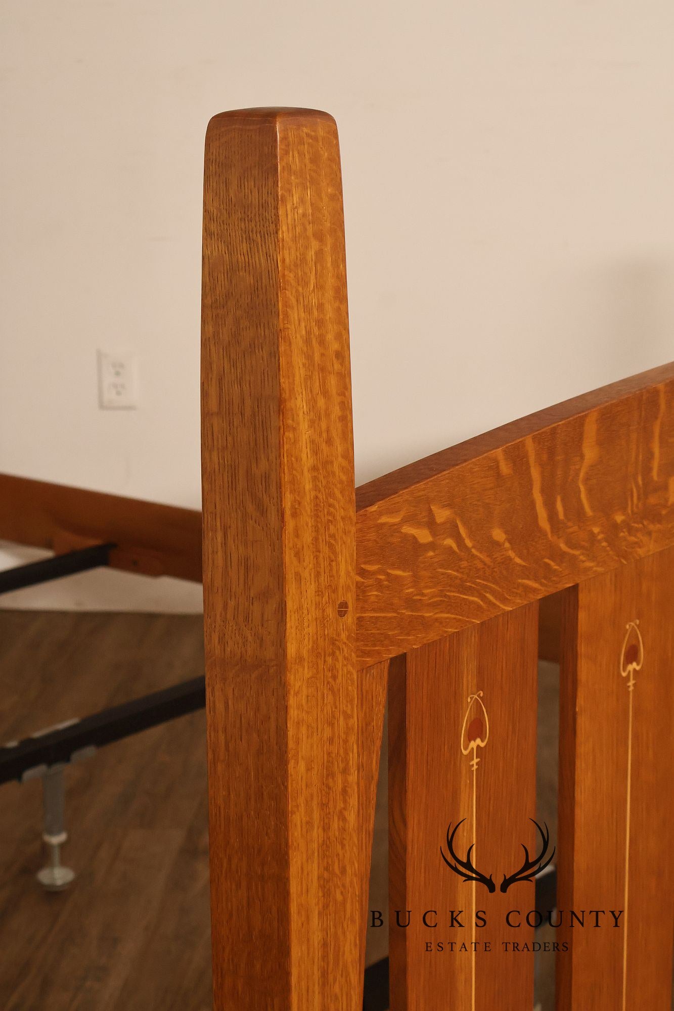 Stickley Mission Collection Harvey Ellis Inlaid Oak Queen Bed