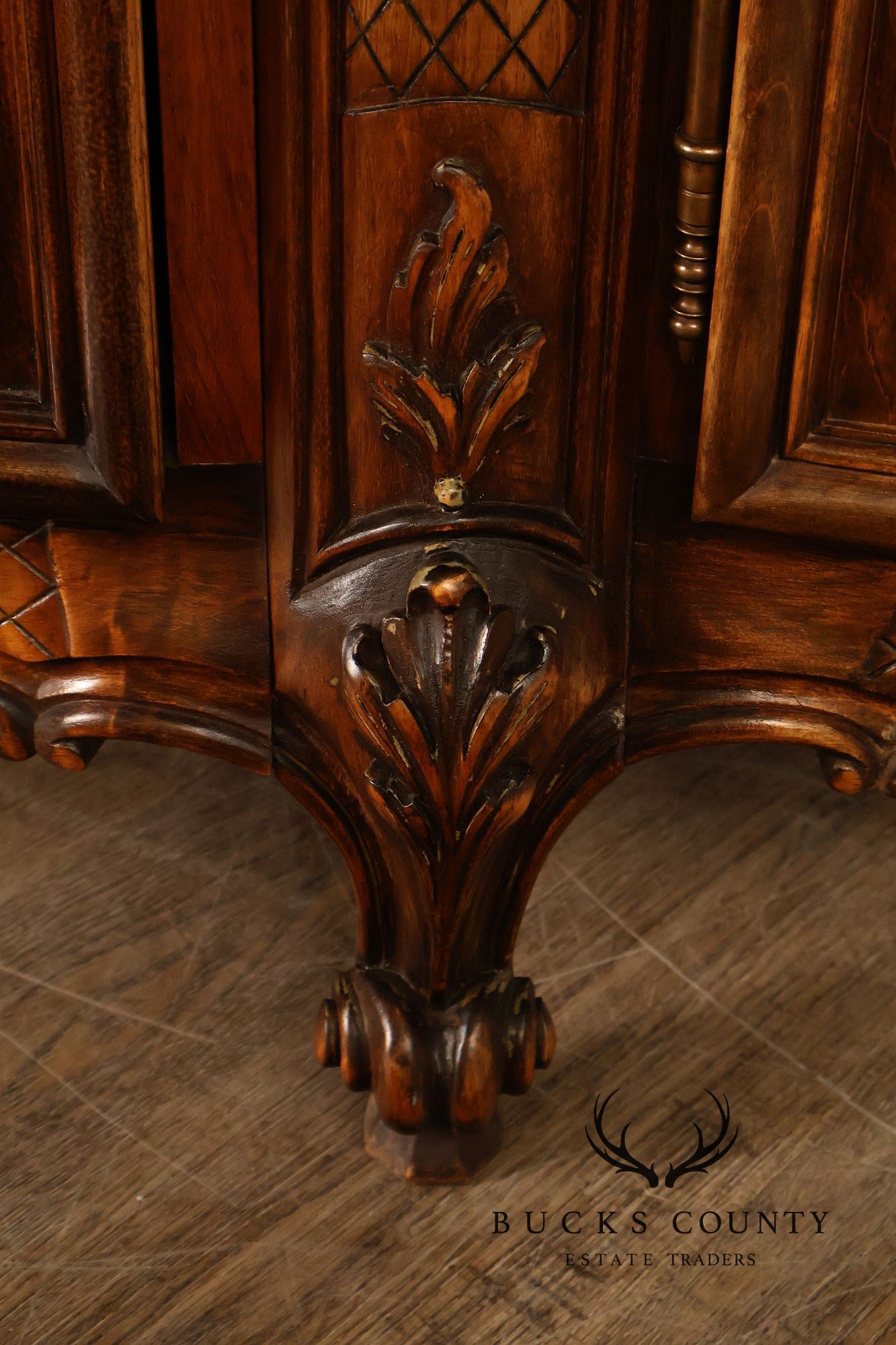 French Louis XV Style 106" Long Marble Top Walnut Sideboard