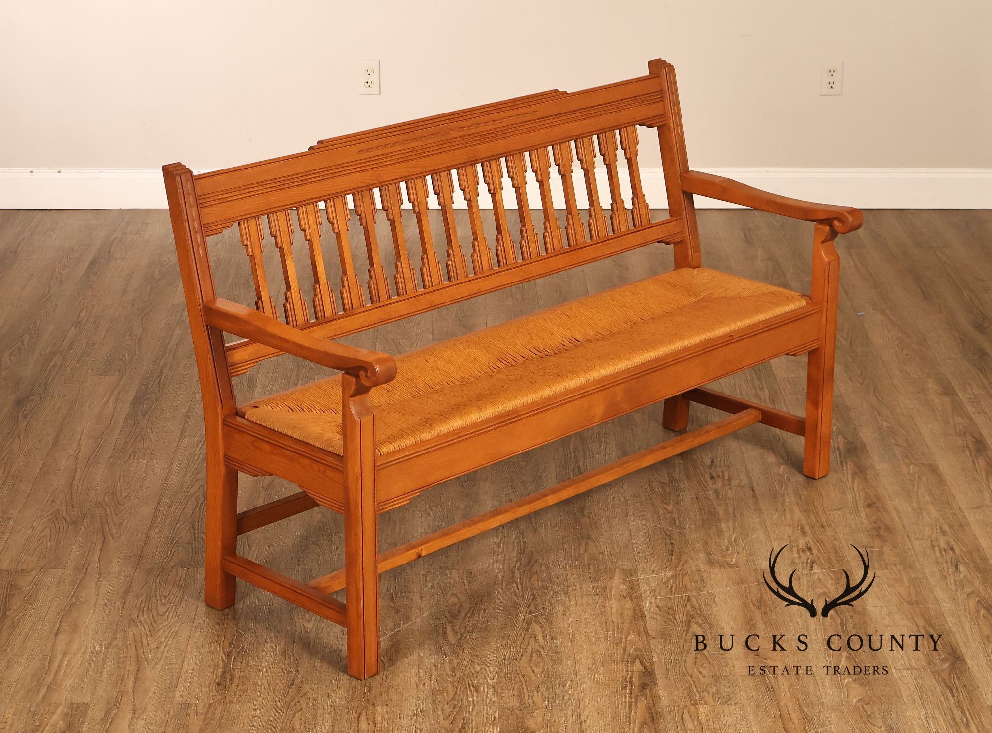 Vintage Southwestern Style Rush Seat Bench