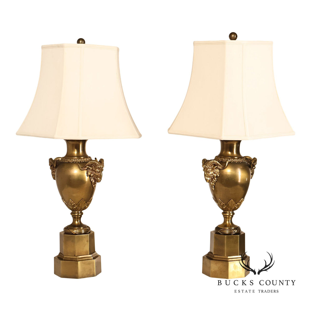 Chapman Vintage Pair of Brass Ram's Head Table Lamps
