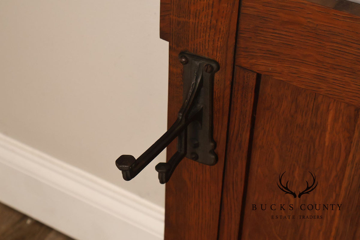 Antique Arts And Crafts Mission Oak Hall Mirror With Coat Hooks