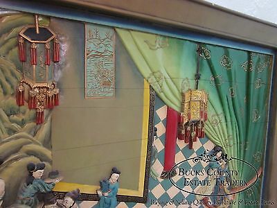 Unusual Hand Carved Oriental Chinoiserie Palace Scene Wall Mural Plaque