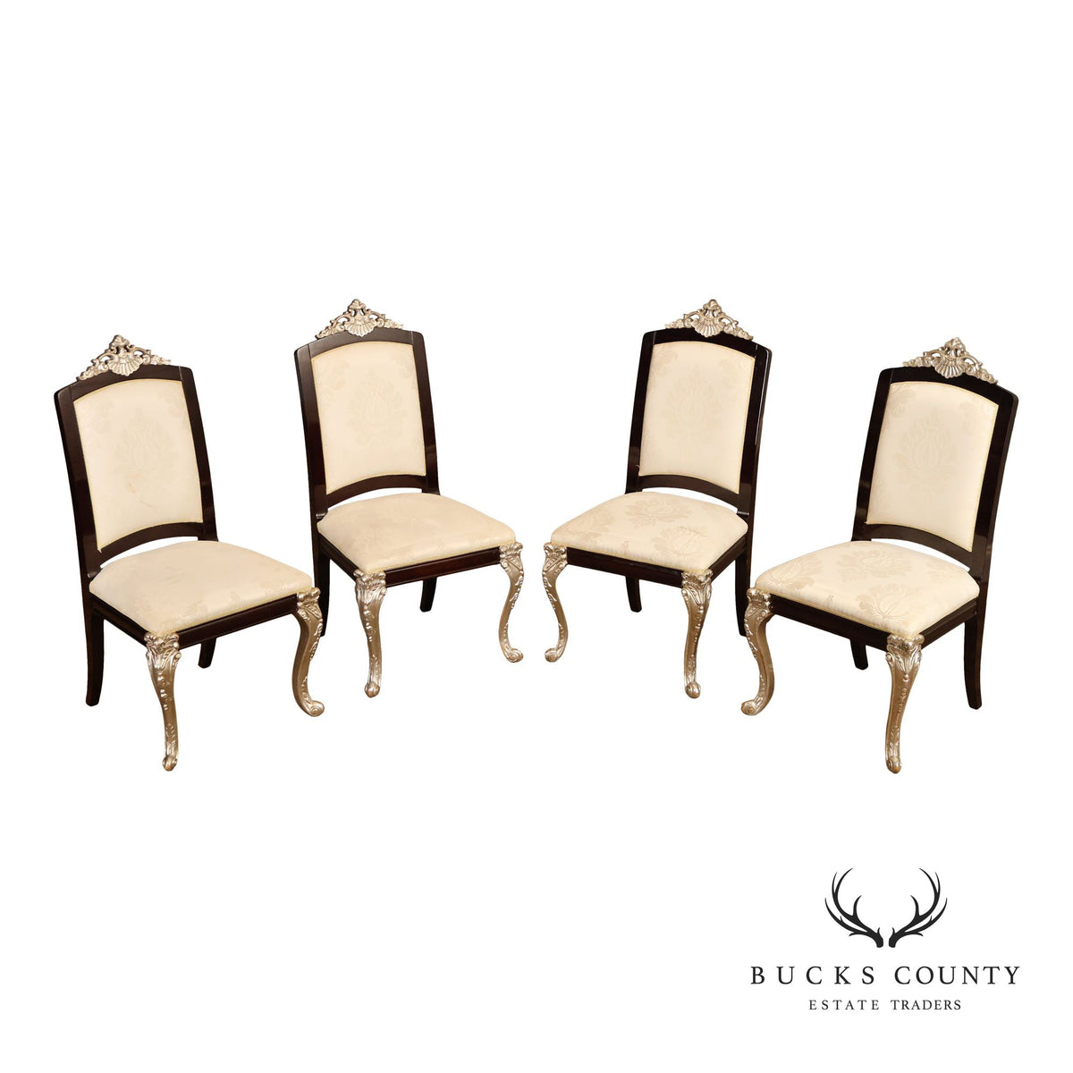 Rococo Style Set of Four Silver Gilt Dining Chairs