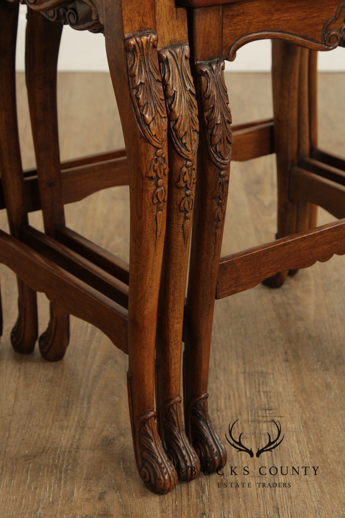 French Louis XV Style Set of Three Burl Walnut Nesting Tables