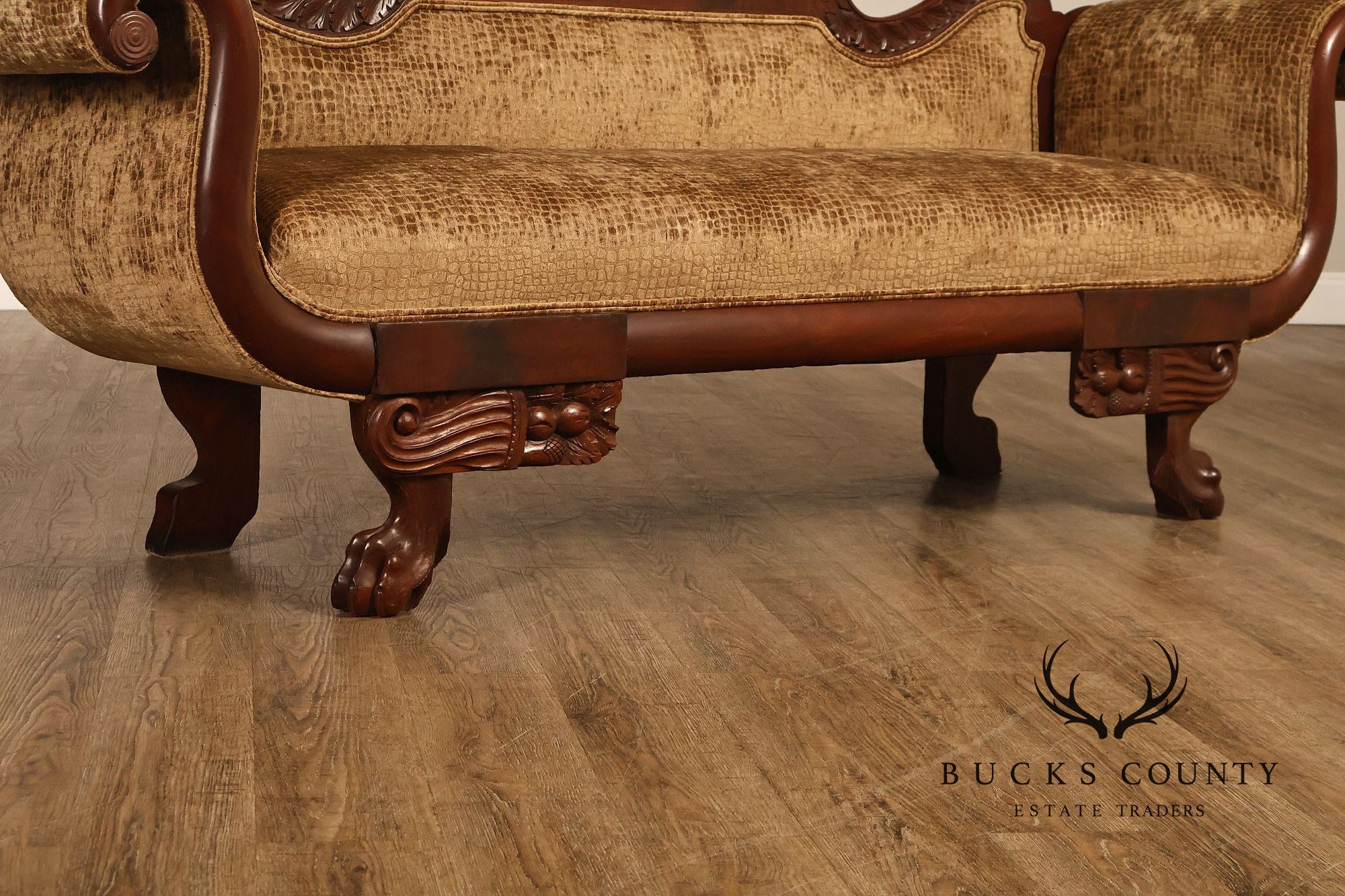 Antique American Classical Empire Style Mahogany Upholstered Sofa