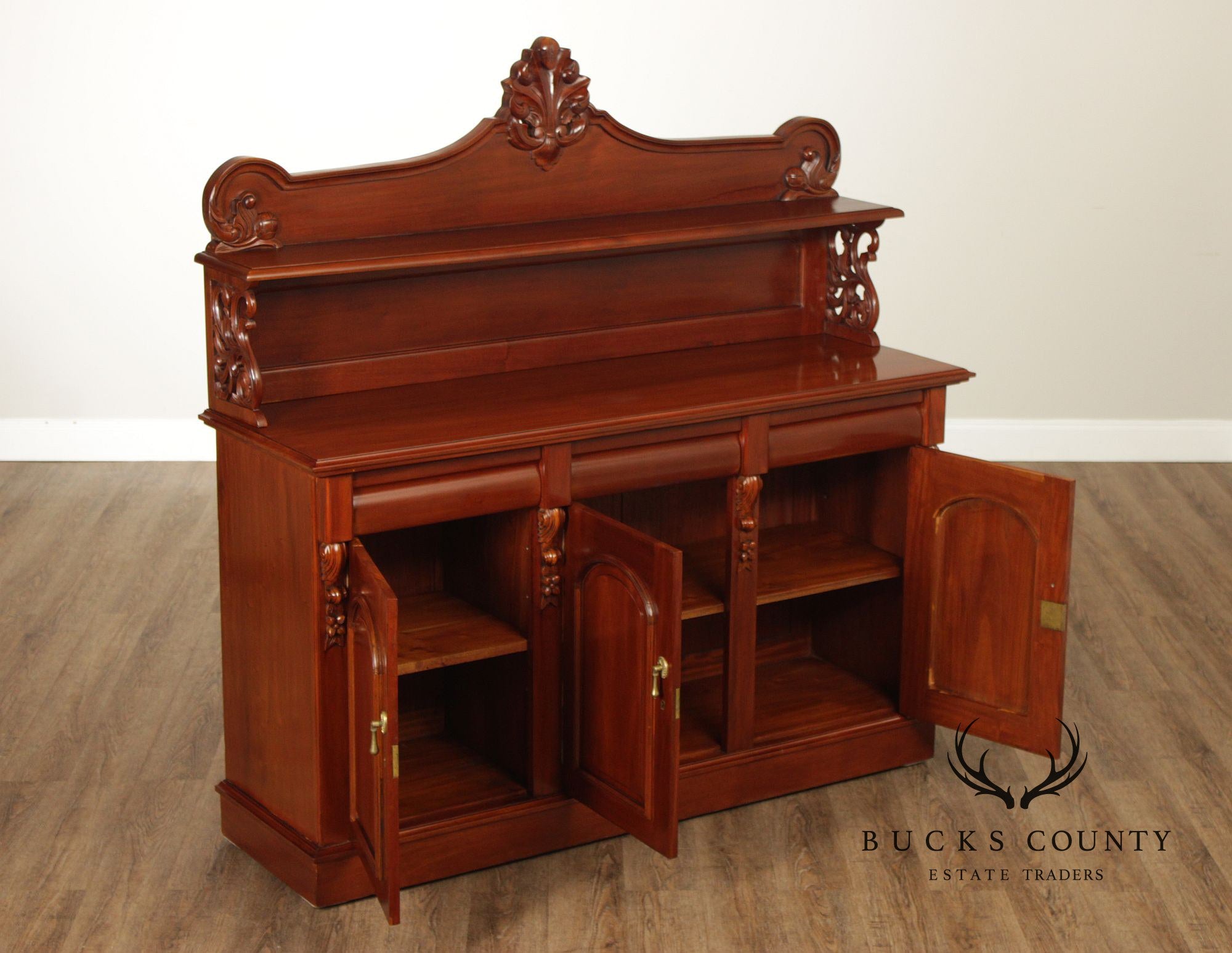 Carved Mahogany Empire Style Sideboard With Back Bar