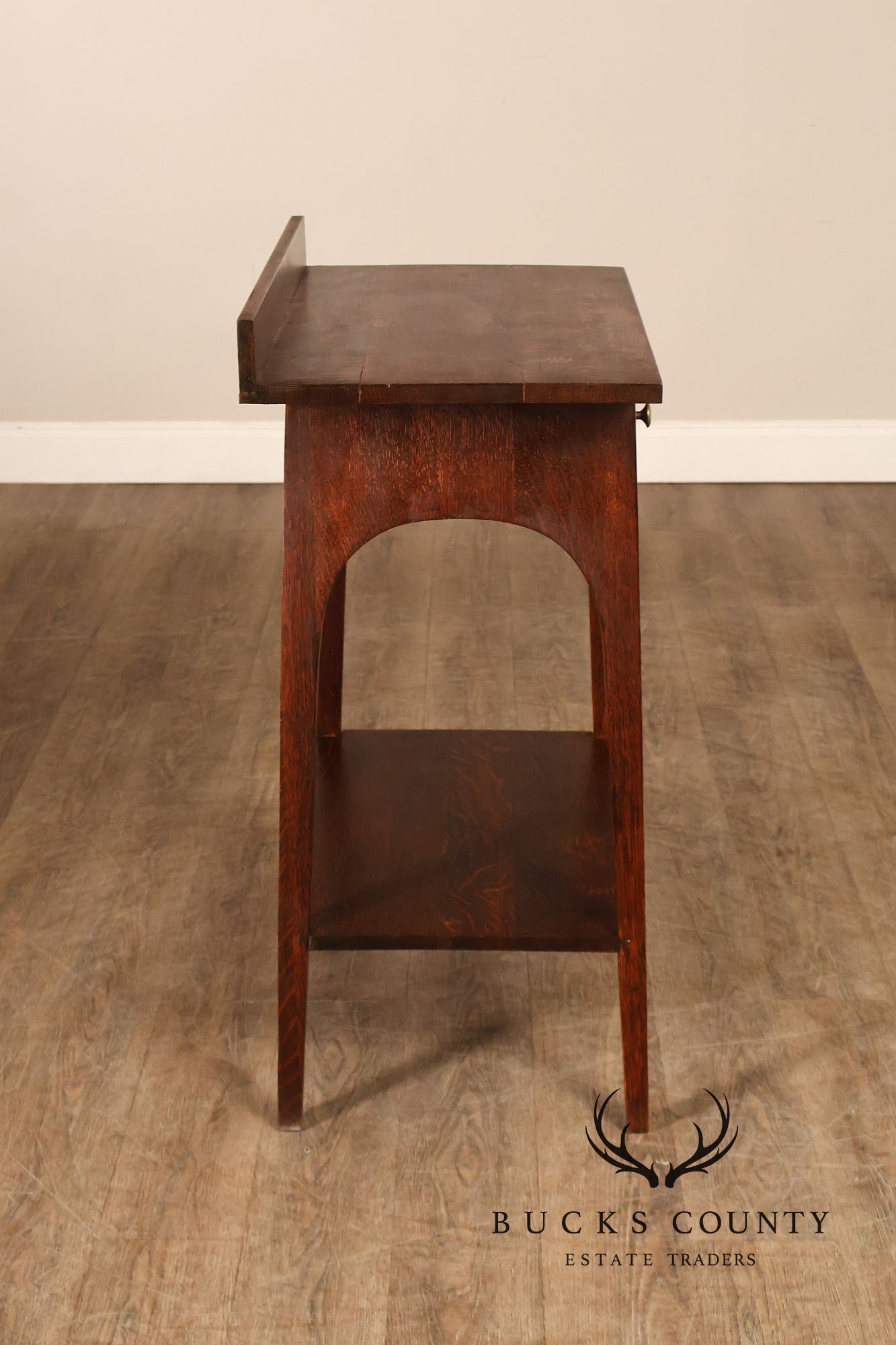 Antique Arts And Crafts Style Solid Oak Console Table With Drawer
